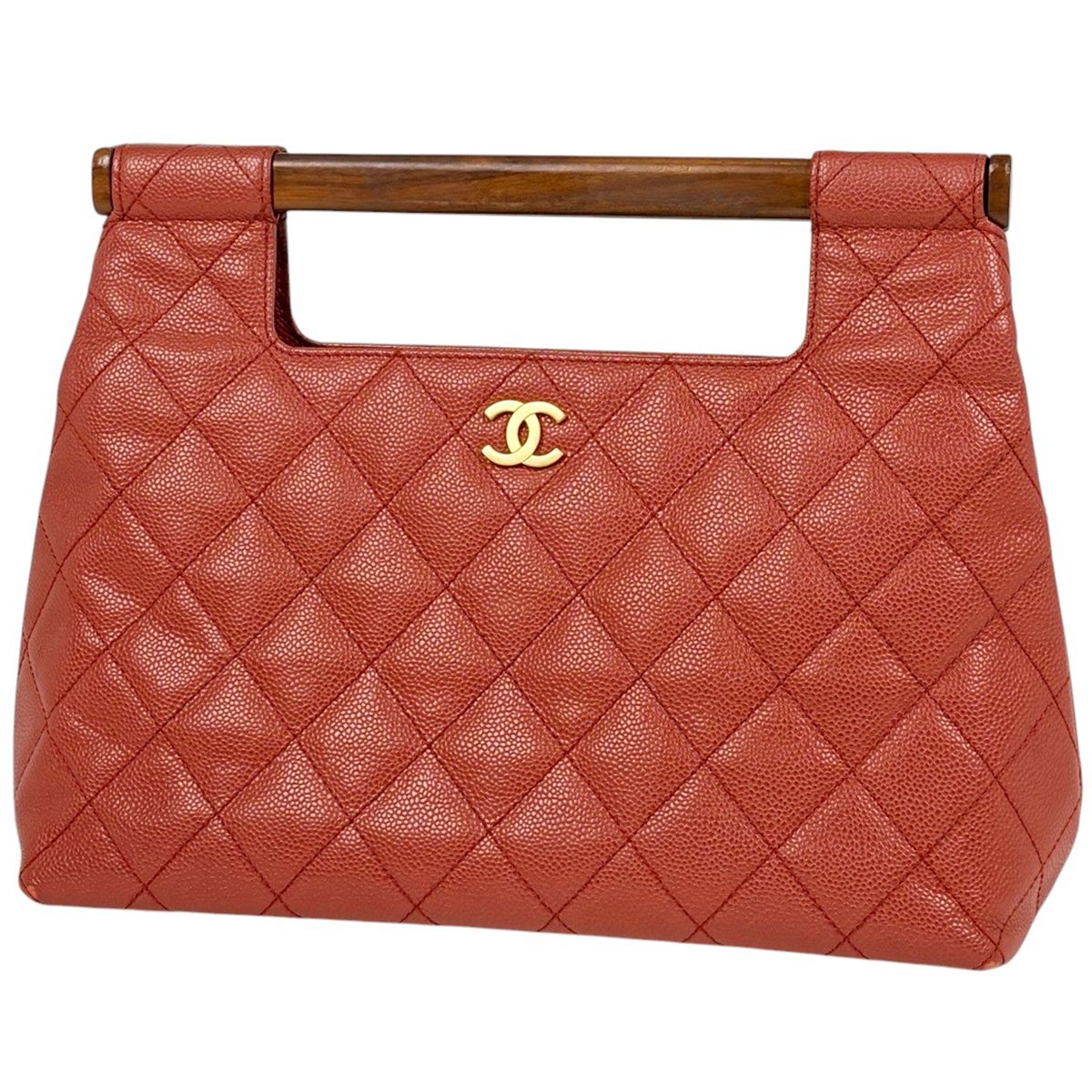 シャネル CHANEL ココマーク ハンドバッグ マトラッセ ウッドハンドル キャビアスキン オレンジ レディース 【中古】