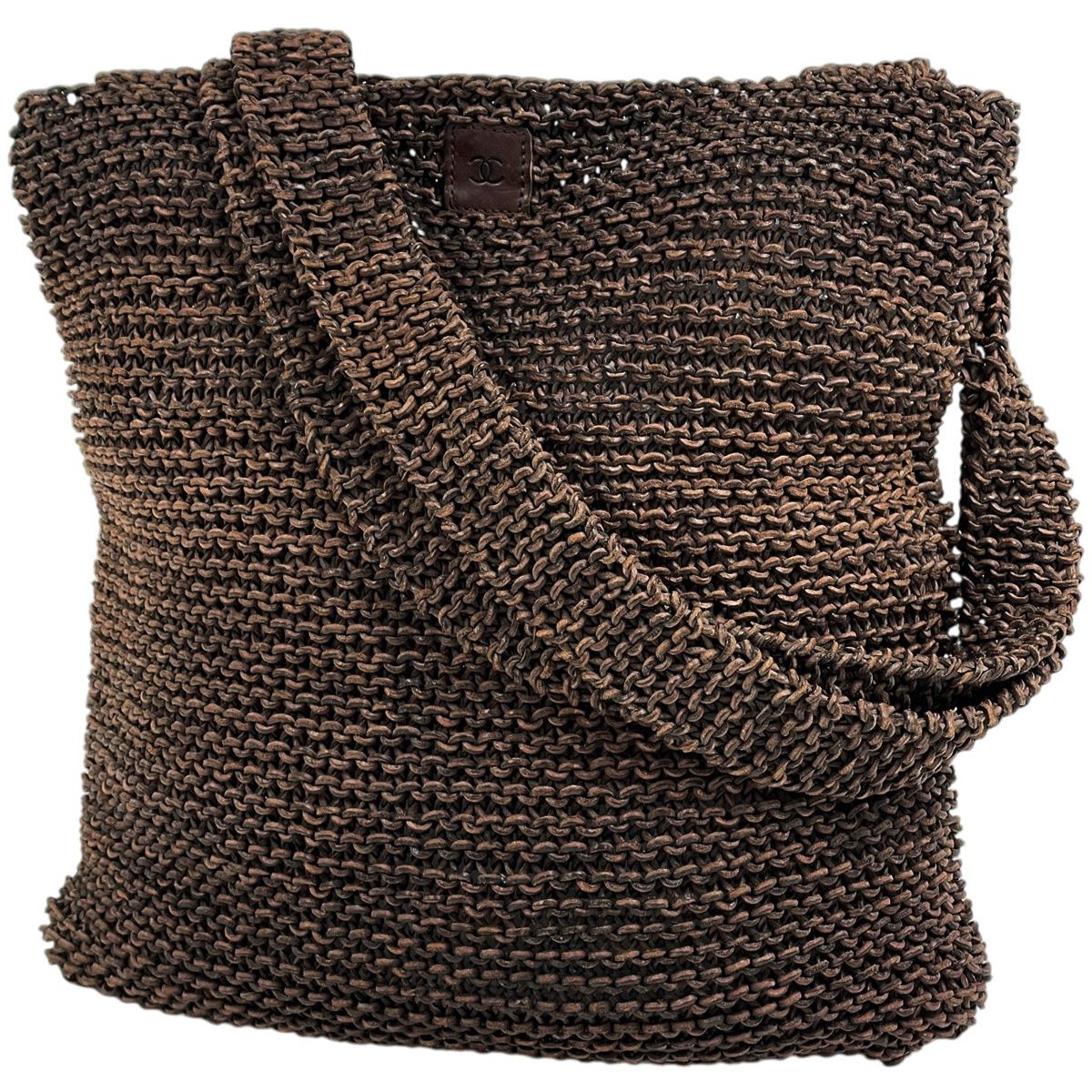 シャネル CHANEL ココマーク トートバッグ ショルダーバッグ 編み込み レザー ブラウン レディース 【中古】