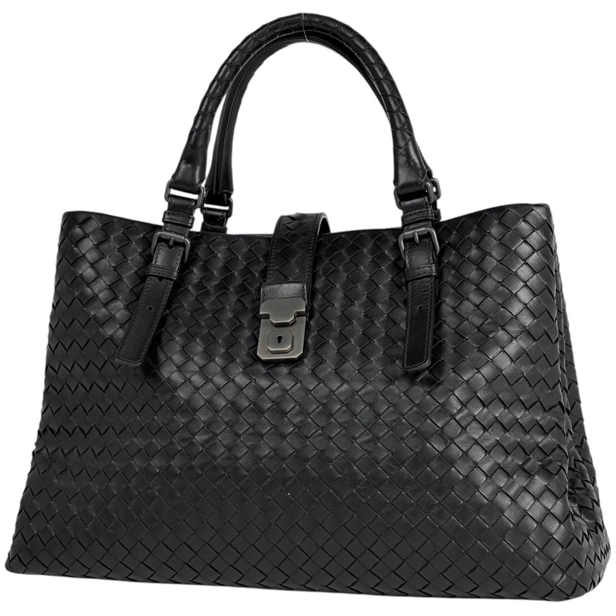 ボッテガヴェネタ BOTTEGAVENETA イントレチャート ローマバッグ トートバッグ レザー ブラック 171265 レディース 【中古】