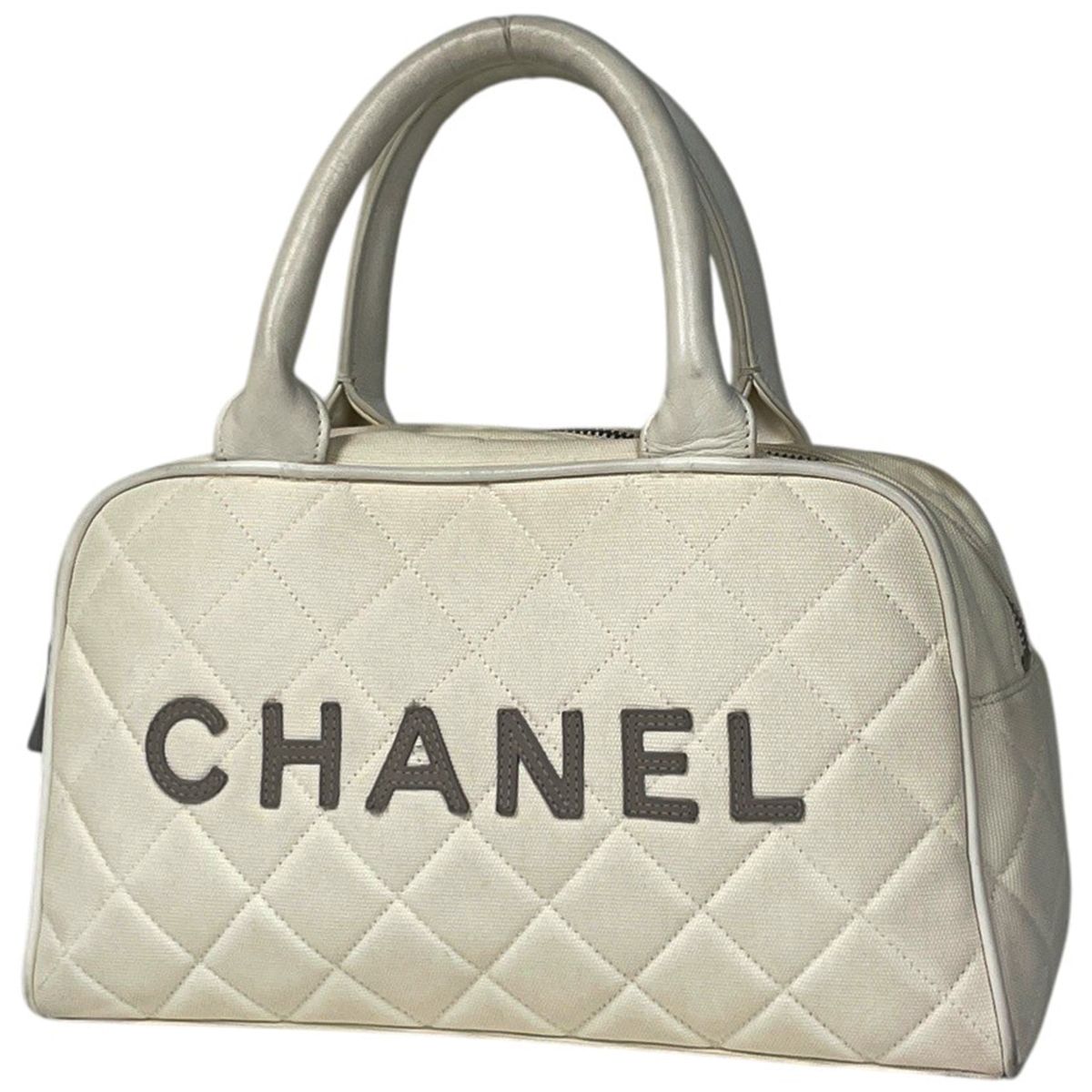 シャネル CHANEL スポーツライン ハンドバッグ ココマーク ボウリングバッグ ミニボストン ハンドバッグ キャンバス ホワイト レディース 【中古】
