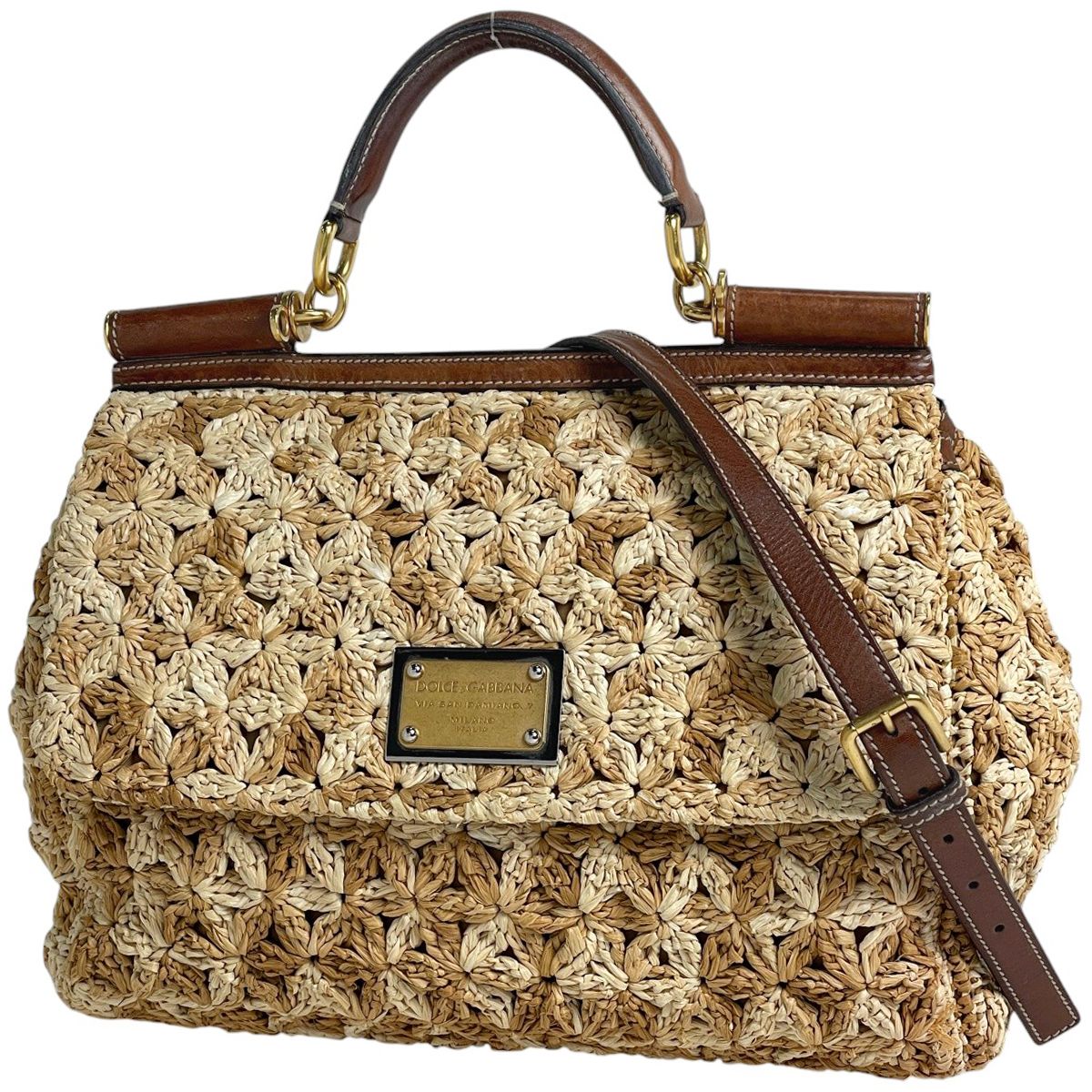 ドルチェアンドガッバーナ DOLCE&GABBANA シシリー ハンドバッグ 2WAY ハンドバッグ ラフィア ブラウン レディース 【中古】
