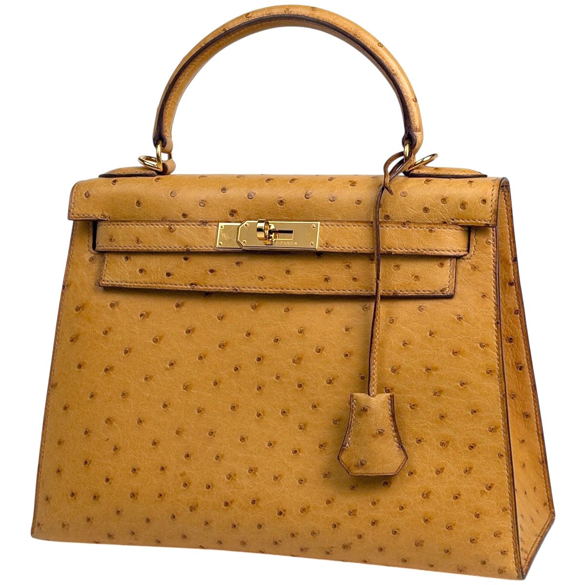 エルメス HERMES ケリー28 外縫い 2WAY ハンドバッグ オーストリッチ チェスナッツ □J レディース 【中古】