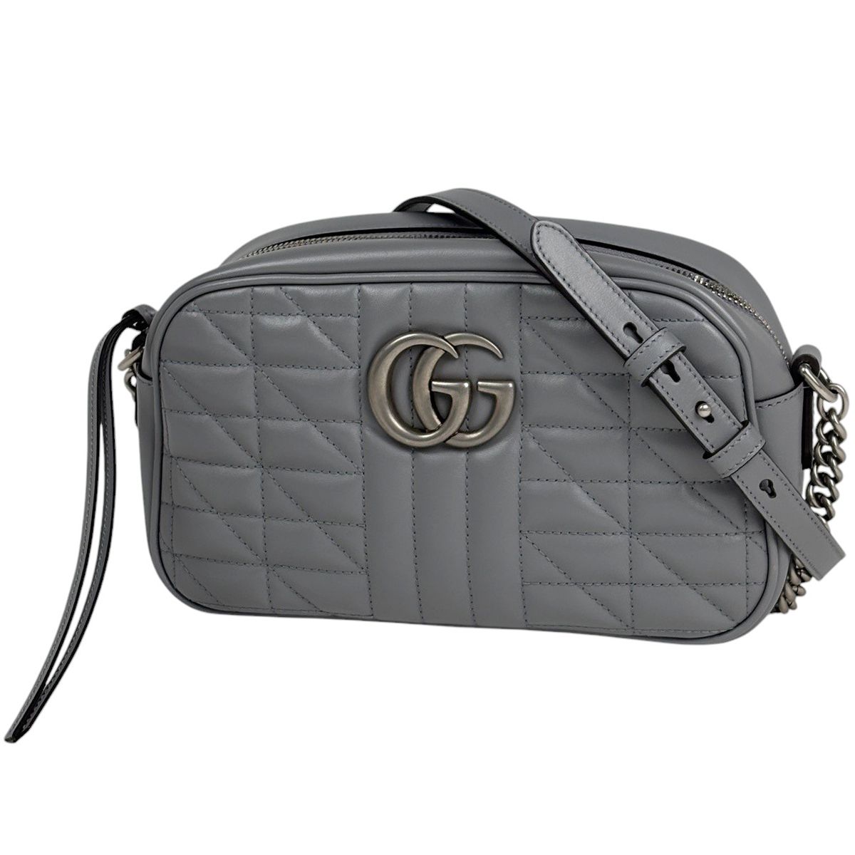 グッチ GUCCI GGマーモント チェーン ショルダーバッグ キルティング レザー グレー 447632 レディース 【中古】