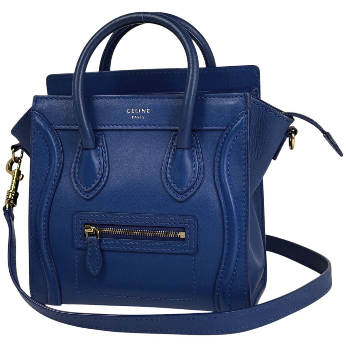 セリーヌ CELINE ラゲージ ナノショッパー 2WAY ハンドバッグ レザー ブルー レディース 【中古】