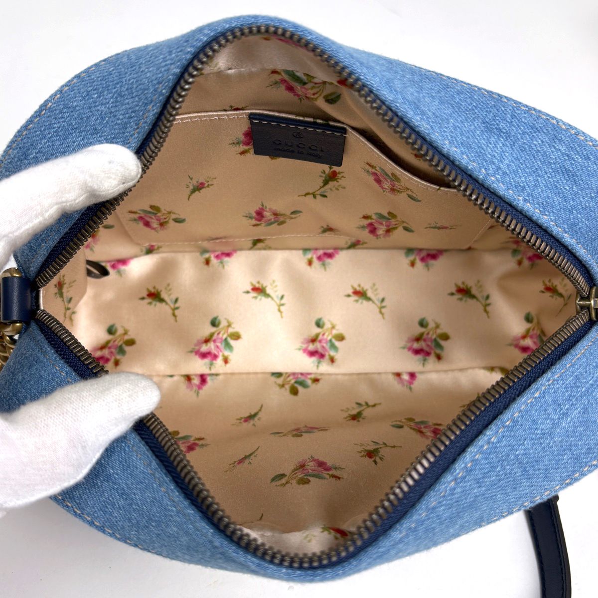 グッチ GUCCI GGマーモント チェーン ショルダーバッグ ダブルG デニム 