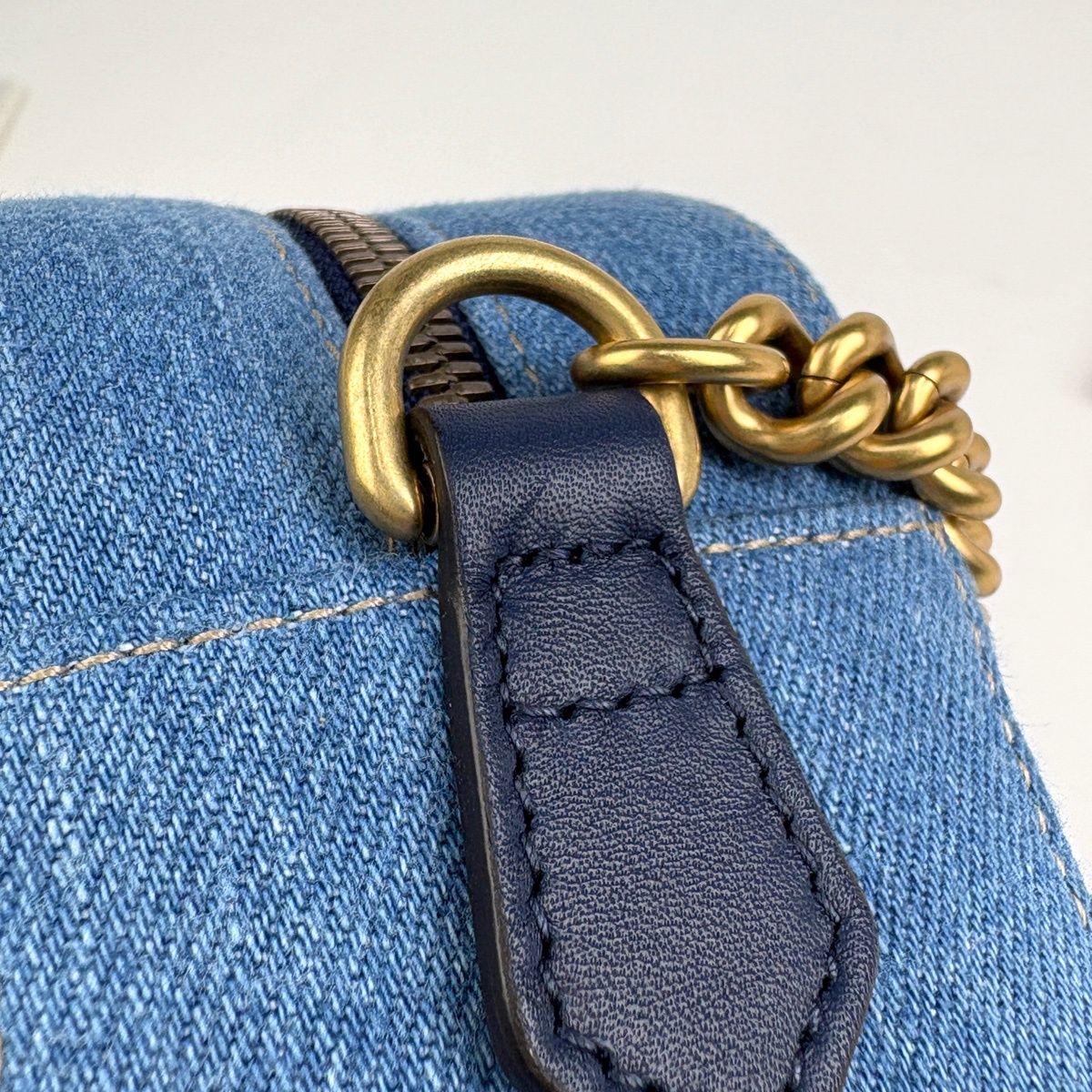 グッチ GUCCI GGマーモント チェーン ショルダーバッグ ダブルG デニム 