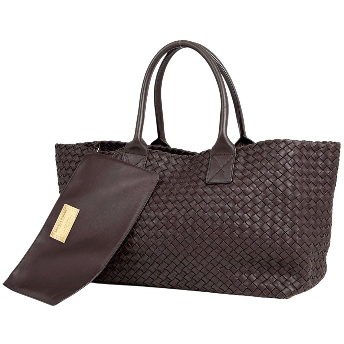 ボッテガヴェネタ BOTTEGAVENETA イントレチャート トートバッグ カバ MM レザー ブラウン レディース 【中古】