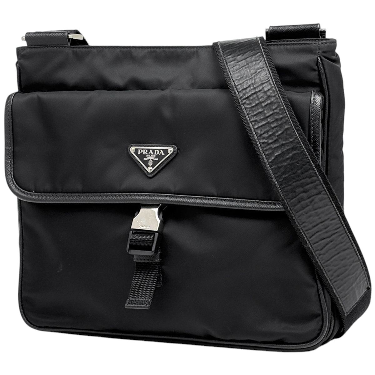 プラダ PRADA ロゴプレート ショルダーバッグ ナイロン ネロ(ブラック) レディース 【中古】