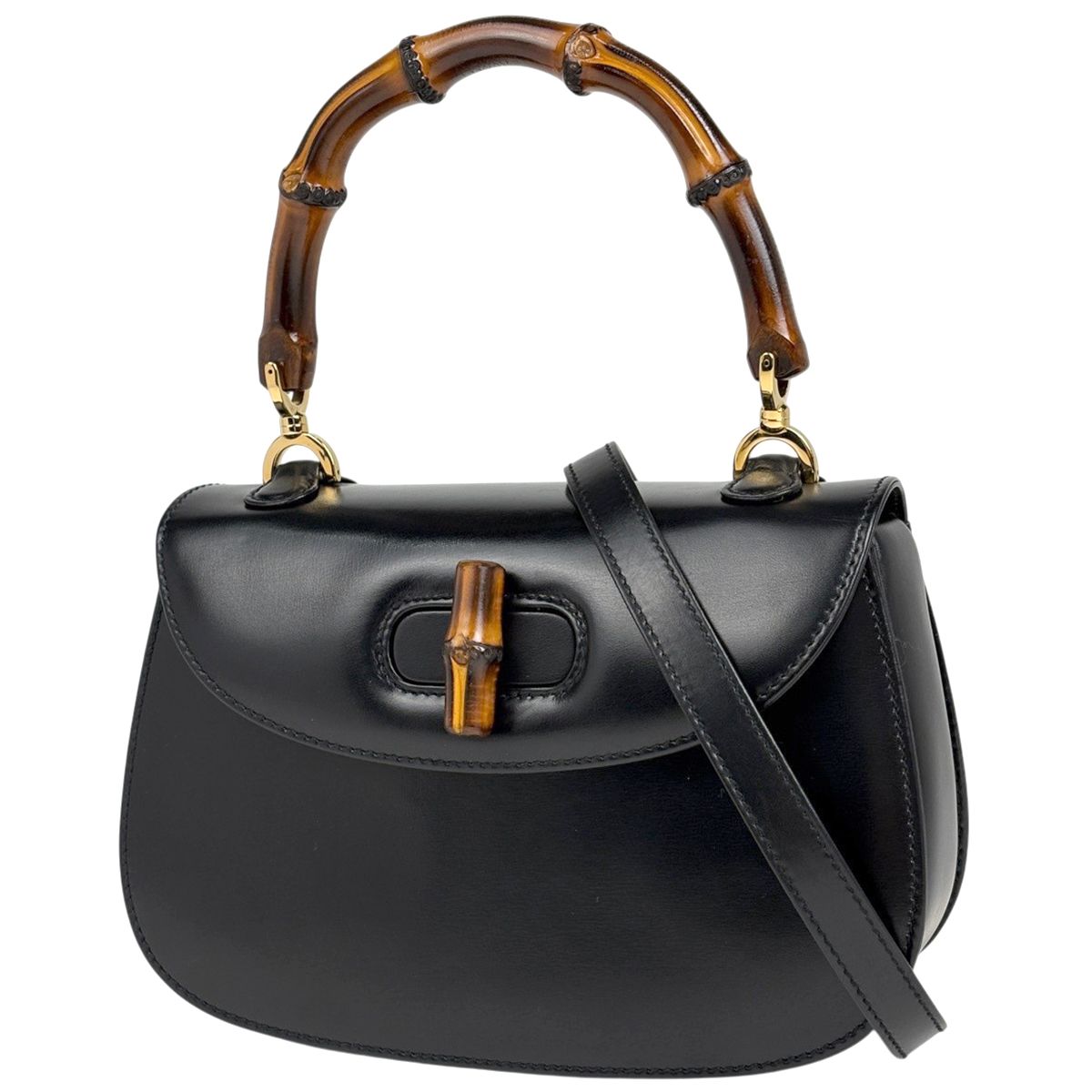 グッチ GUCCI バンブー ハンドバッ 2WAY オールドグッチ 000460188 レザー ブラック レディース 【中古】