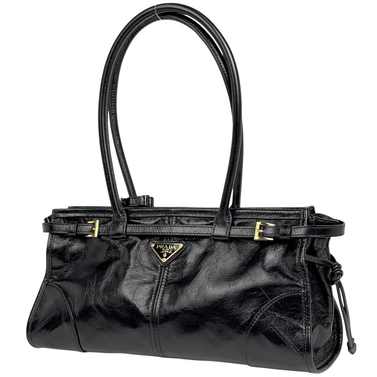 プラダ PRADA ロゴプレート ハンドバッグ 2WAY レザー ネロ(ブラック) 1BA426 レディース 【中古】