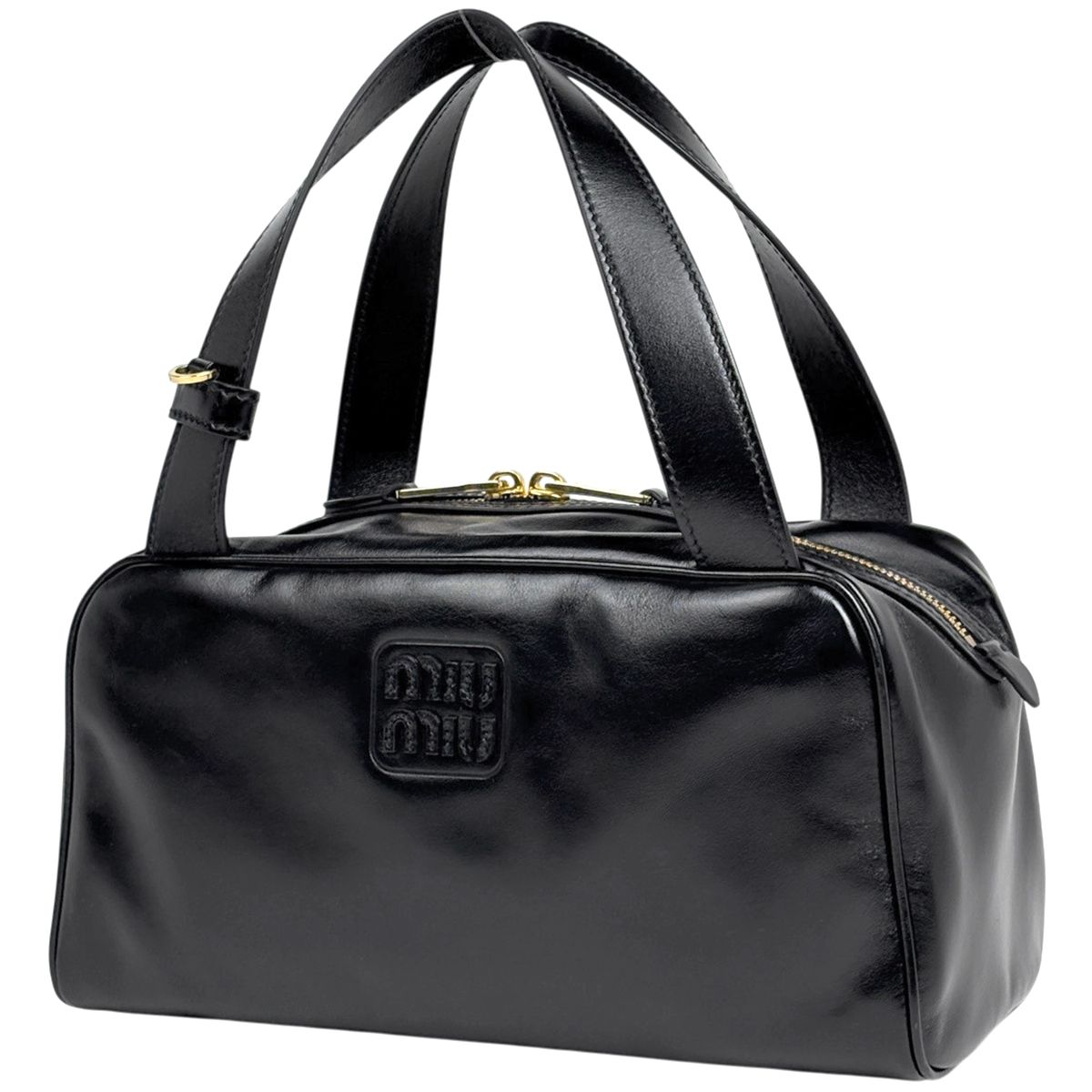 ミュウ ミュウ Miu Miu ロゴ ハンドバッグ レザー ブラック 5BB182 レディース 【中古】
