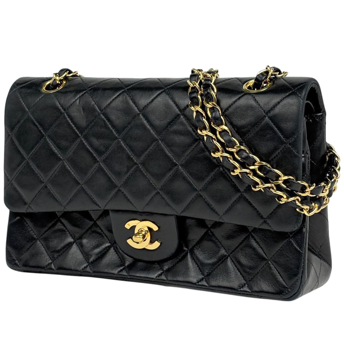 シャネル CHANEL マトラッセ Wフラップ チェーン ショルダーバッグ ココマーク レザー ブラック A01112 レディース 【中古】