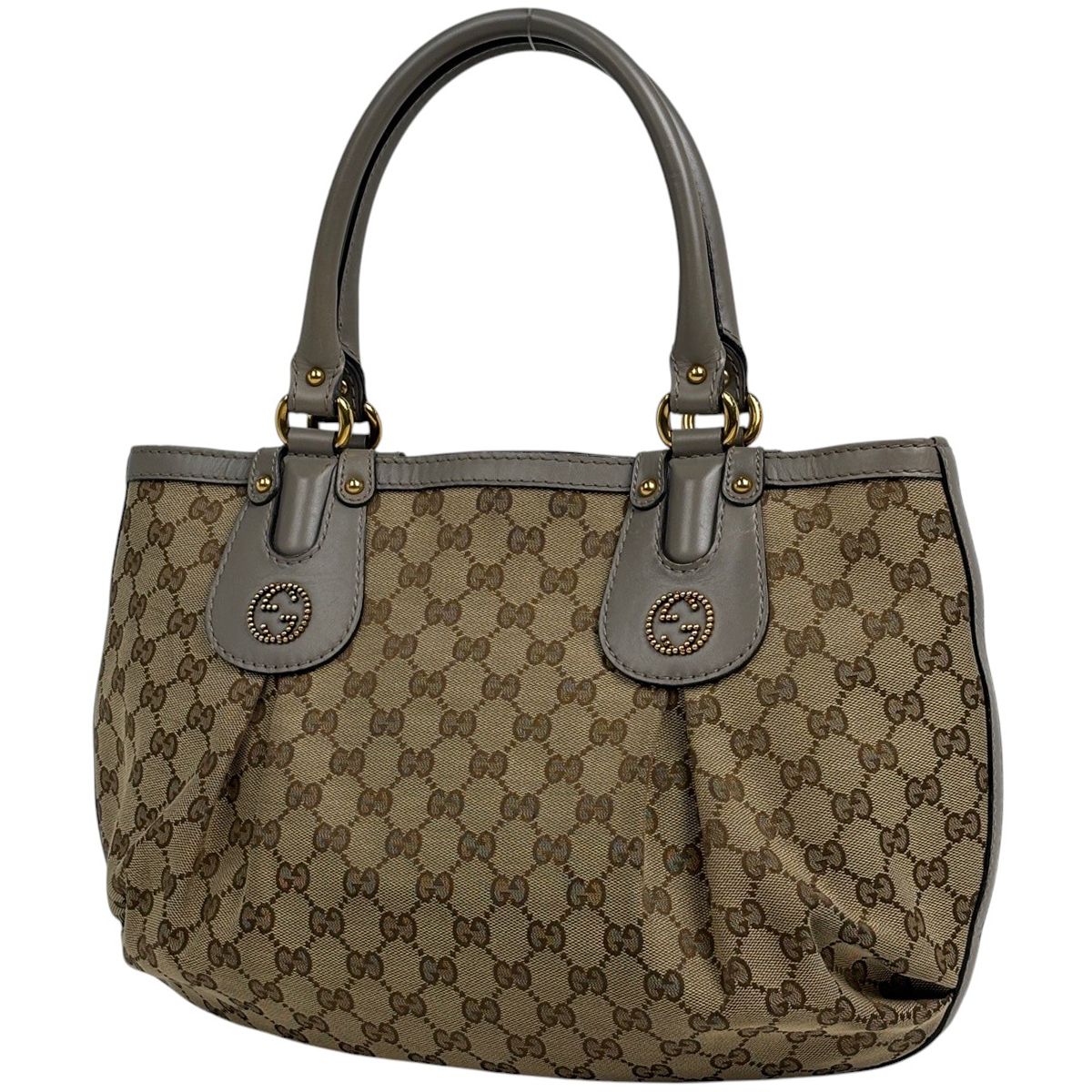 グッチ GUCCI GG柄 トートバッグ インターロッキングG スタッズ トートバッグ GGキャンバス ベージュ グレー 269953 レディース 【中古】