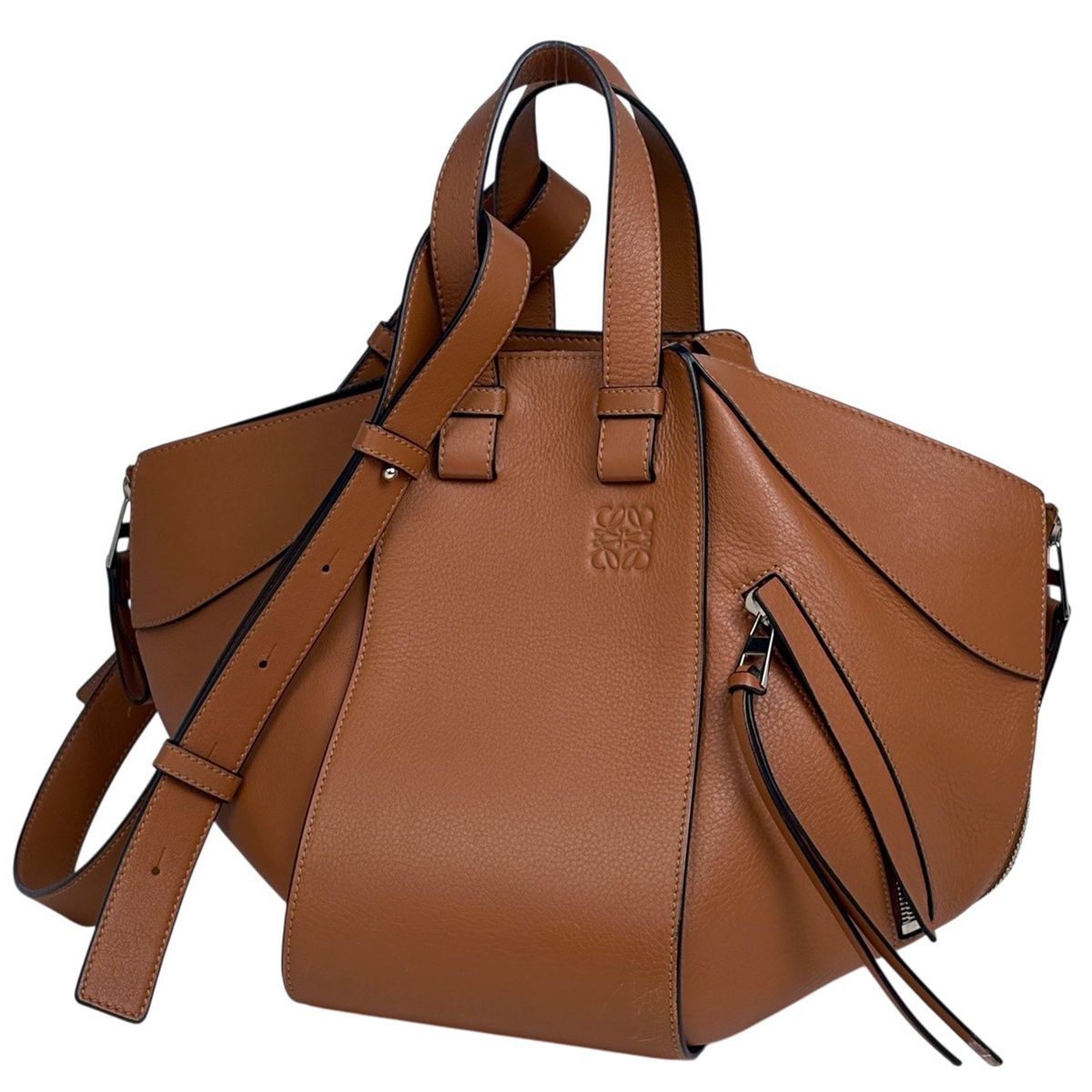 ロエベ LOEWE ハンモック バッグ スモール アナグラム 2WAY レザー ブラウン レディース 【中古】