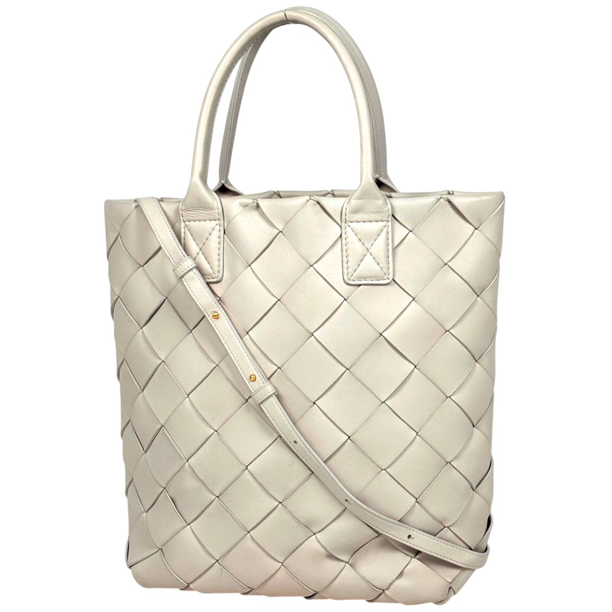 ボッテガヴェネタ BOTTEGAVENETA マキシイントレチャート カバ トートバッグ 2WAY レザー アイボリー レディース 【中古】 109,000円