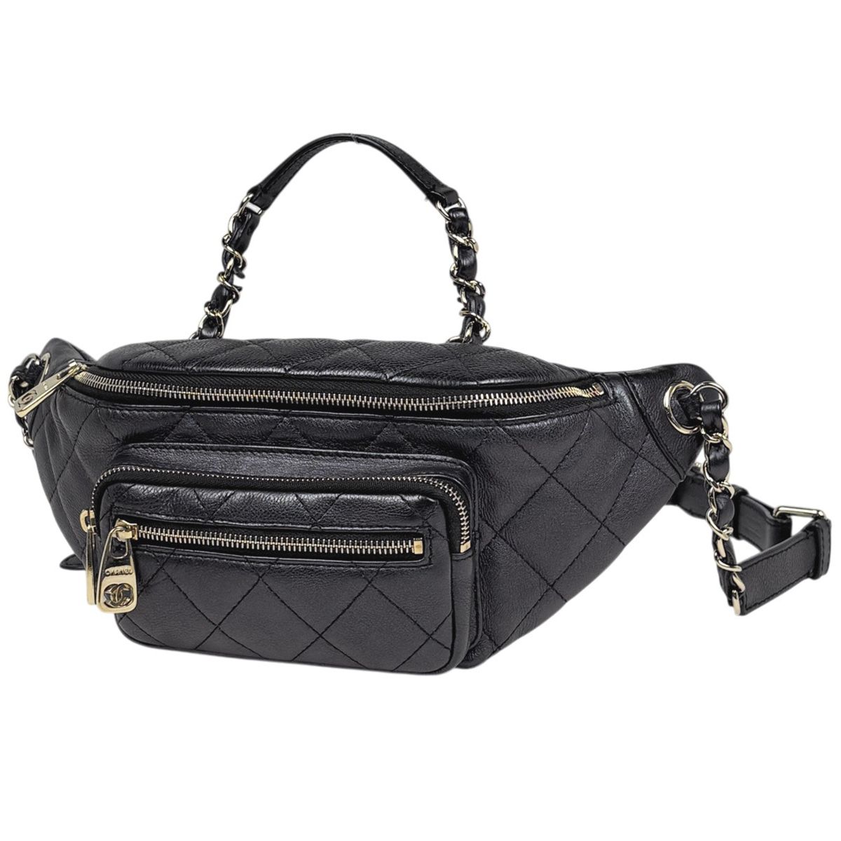 シャネル CHANEL ココマーク ボディバッグ マトラッセ ウエストバッグ キャビアスキン ブラック レディース 【中古】
