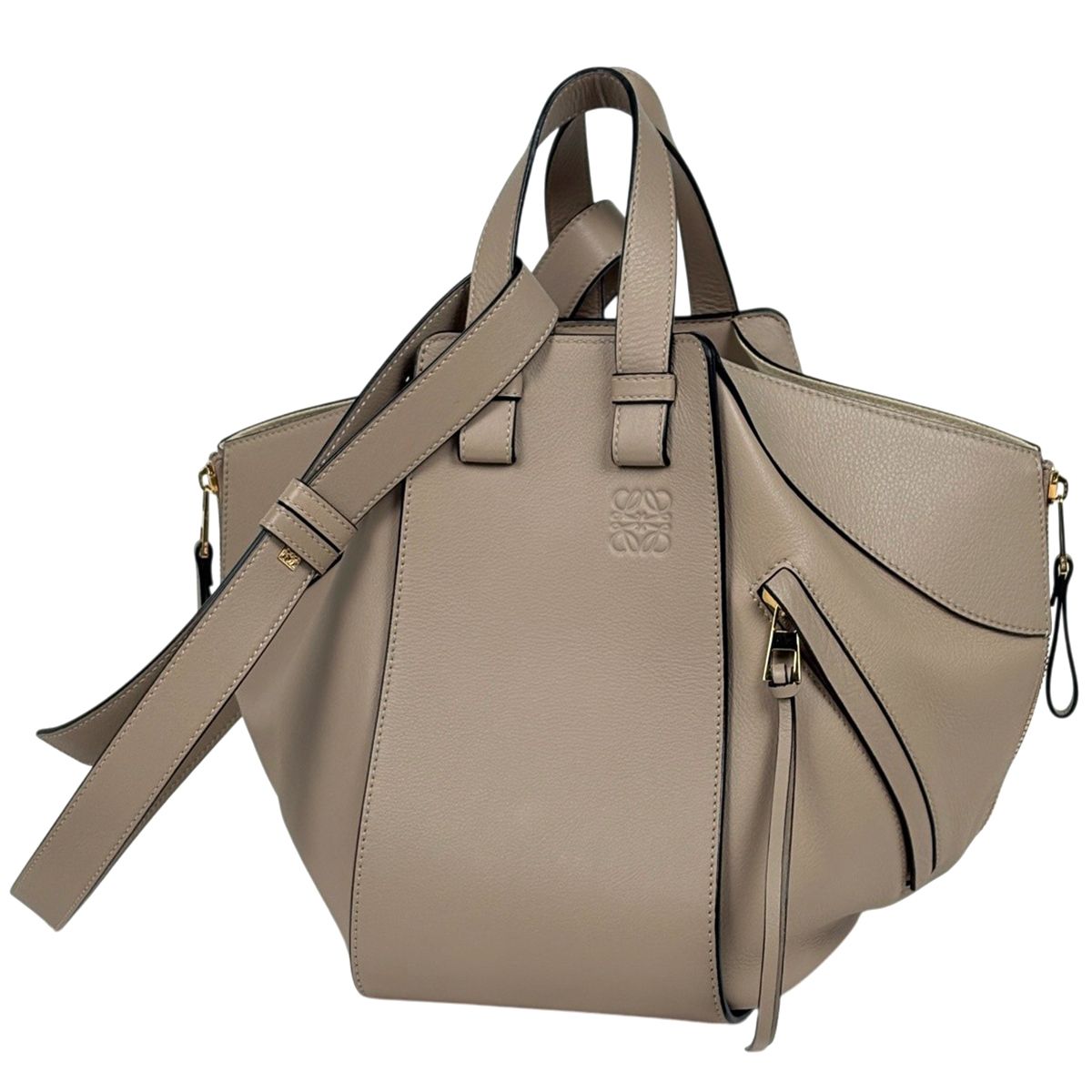 ロエベ LOEWE ハンモック バッグ スモール 2WAY レザー ベージュ レディース 【中古】