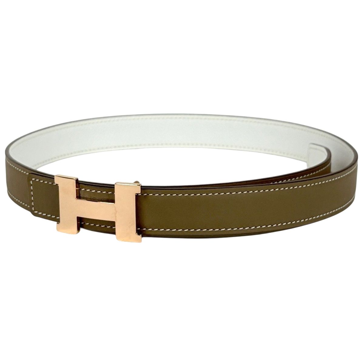 エルメス HERMES コンスタンス リバーシブル Hベルト W刻印 レザー グレージュ ホワイト レディース 【中古】