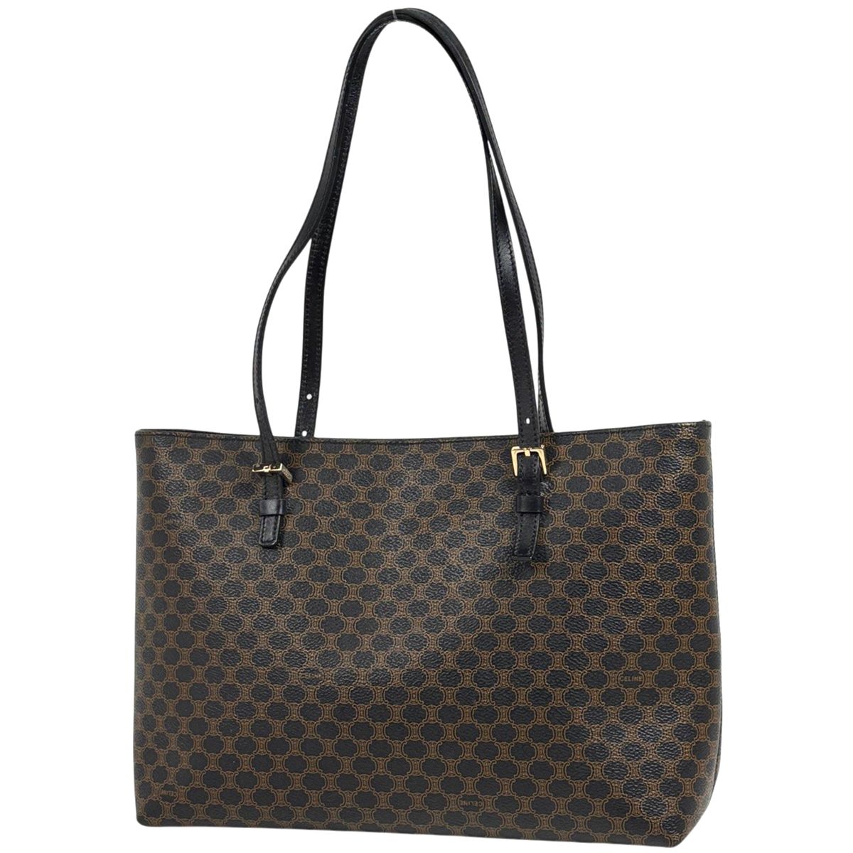 セリーヌ CELINE マカダム柄 トートバッグ コーティングキャンバス ブラウン ブラック レディース 【中古】