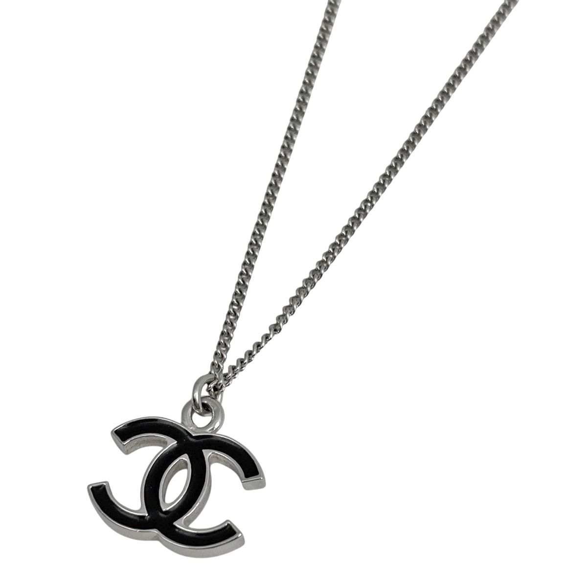 シャネル CHANEL ココマーク ネックレス シルバーメッキ シルバー ブラック レディース 【中古】