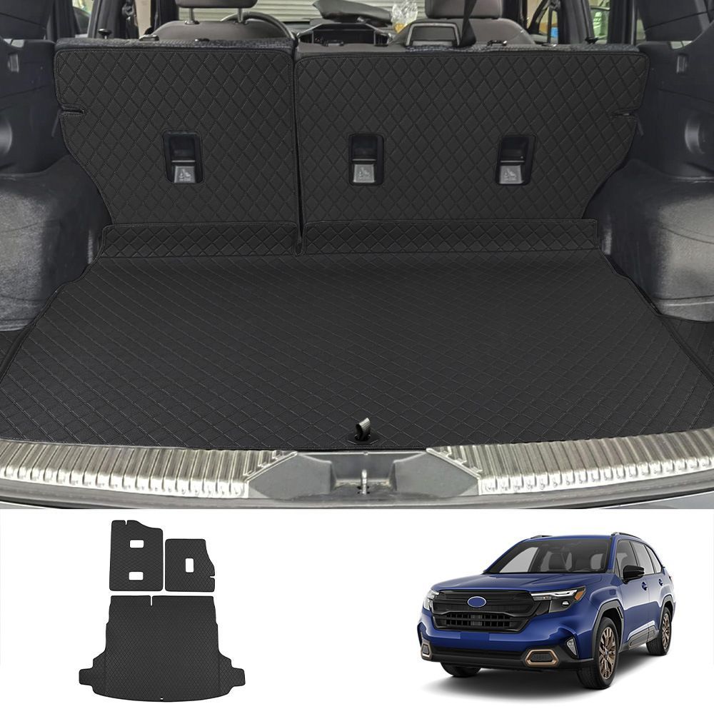 送料無料 スバルフォレスター Forester 2025年式対応 ラゲッジマット トランクマット レザー素材 ブラック 3枚セット 左右ハンドル対応 荷室保護 防汚 傷防止 耐摩耗 面ファスナー固定 後部収納 車内ドレスアップ 専用設計 カスタムパーツ