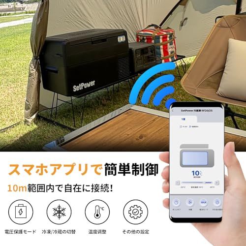 ポータブル冷蔵庫 20L -22℃～10℃ バッテリー内蔵可能・バッテリー別売 Setpower RF20 車載冷蔵庫 2室【内蔵製氷皿 50時間持続保冷】20L
