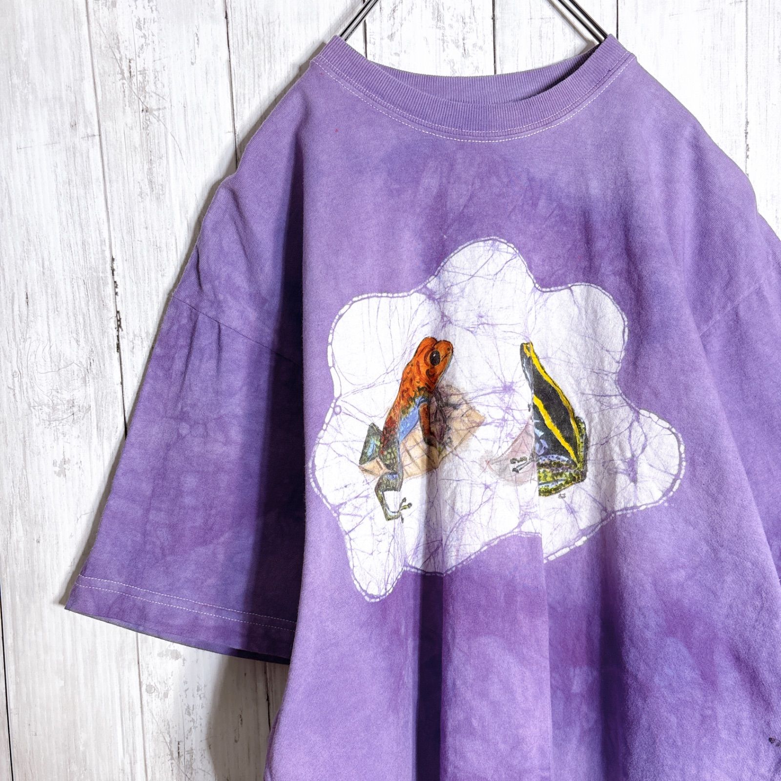 【入手困難】00s Vintage 古着 カエル 蛙 アニマル タイダイ パープル 半袖Tシャツ #817