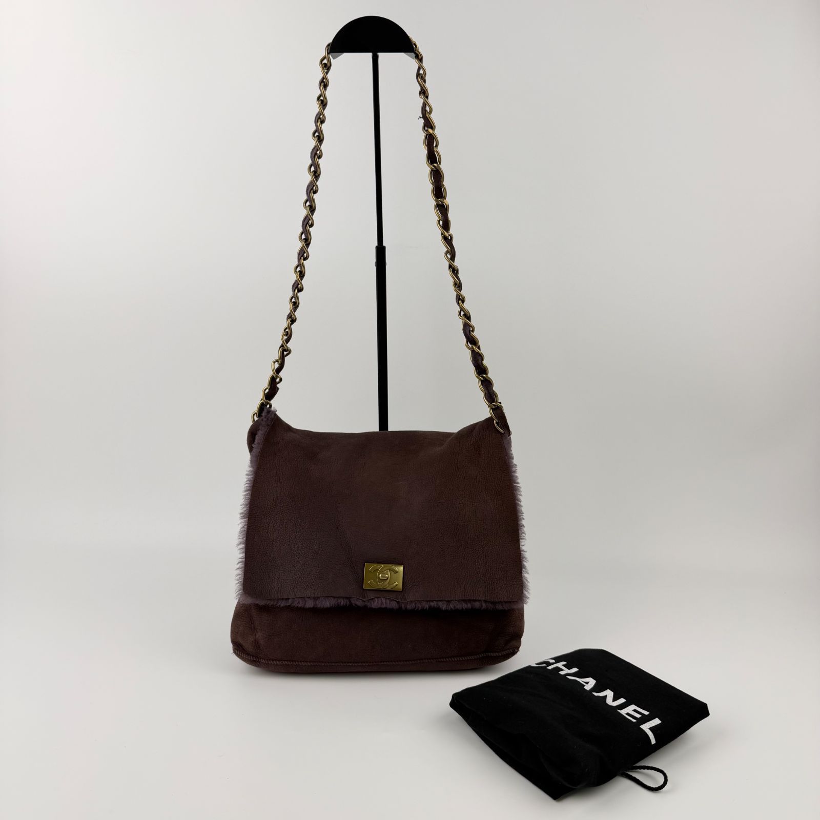 中古】CHANEL シャネル ショルダーバッグ ムートン スエード ボルドー 