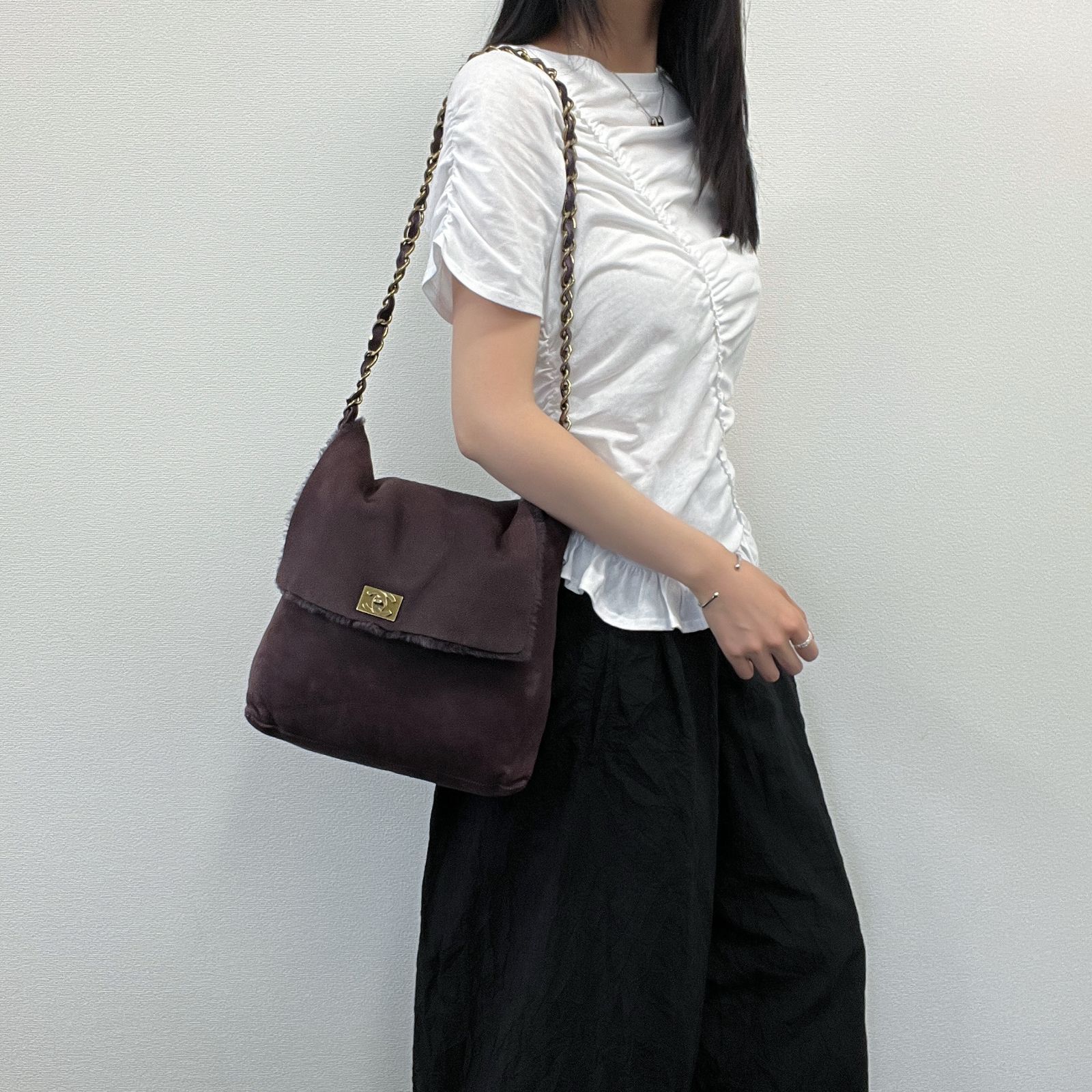 【中古】CHANEL シャネル ショルダーバッグ ムートン スエード ボルドー 金具ゴールド シール7番台 ヴィンテージ レディース【中古美品】HIBUOCHI VINTAGE hboc260525a01