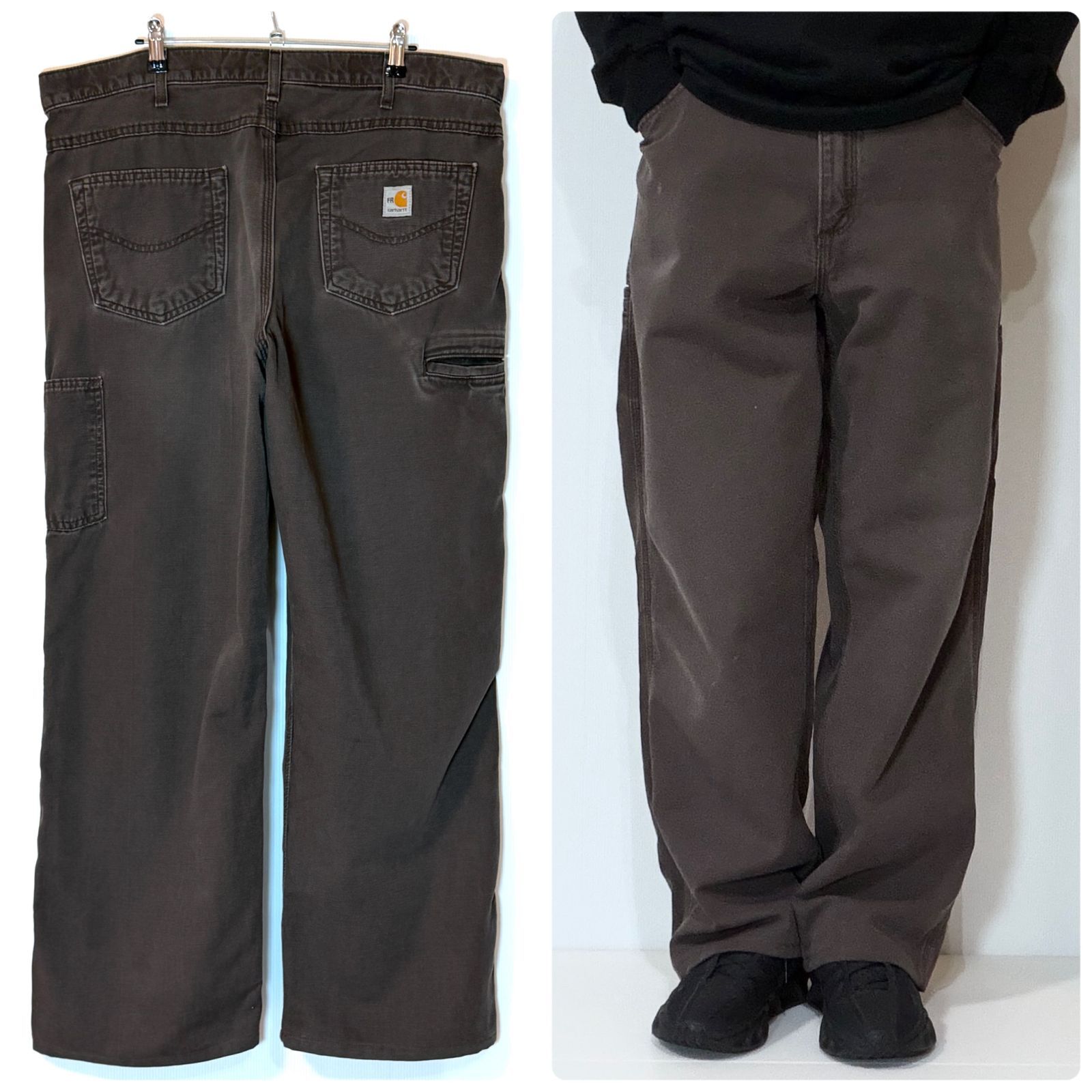 超レアカラー Carhartt FR FRB159 DKB Loose Fit カーハート ダック ペインターパンツ ルーズフィット 実寸W38.5L30 ダークブラウン こげ茶 ワークパンツ 極太 ワイドバギー 美フェード US企画 希少色p26053635