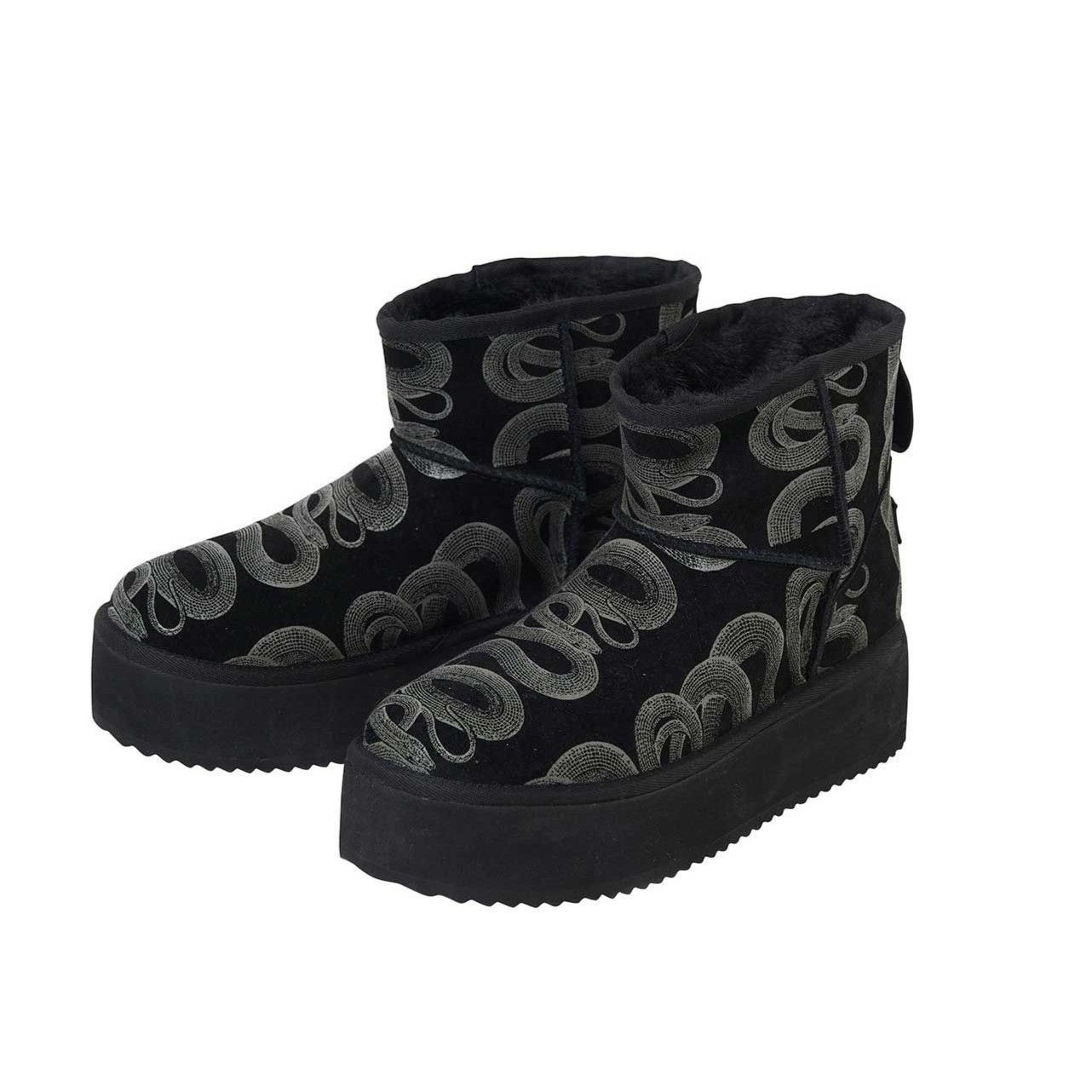 極美品 Hysteric Glamour ヒステリックグラマー SNAKE LOOP プラットフォームブーツ レディース 25cm 蛇柄 厚底 ブラック 01253QS01496 牛革 管理番号：5A-11000