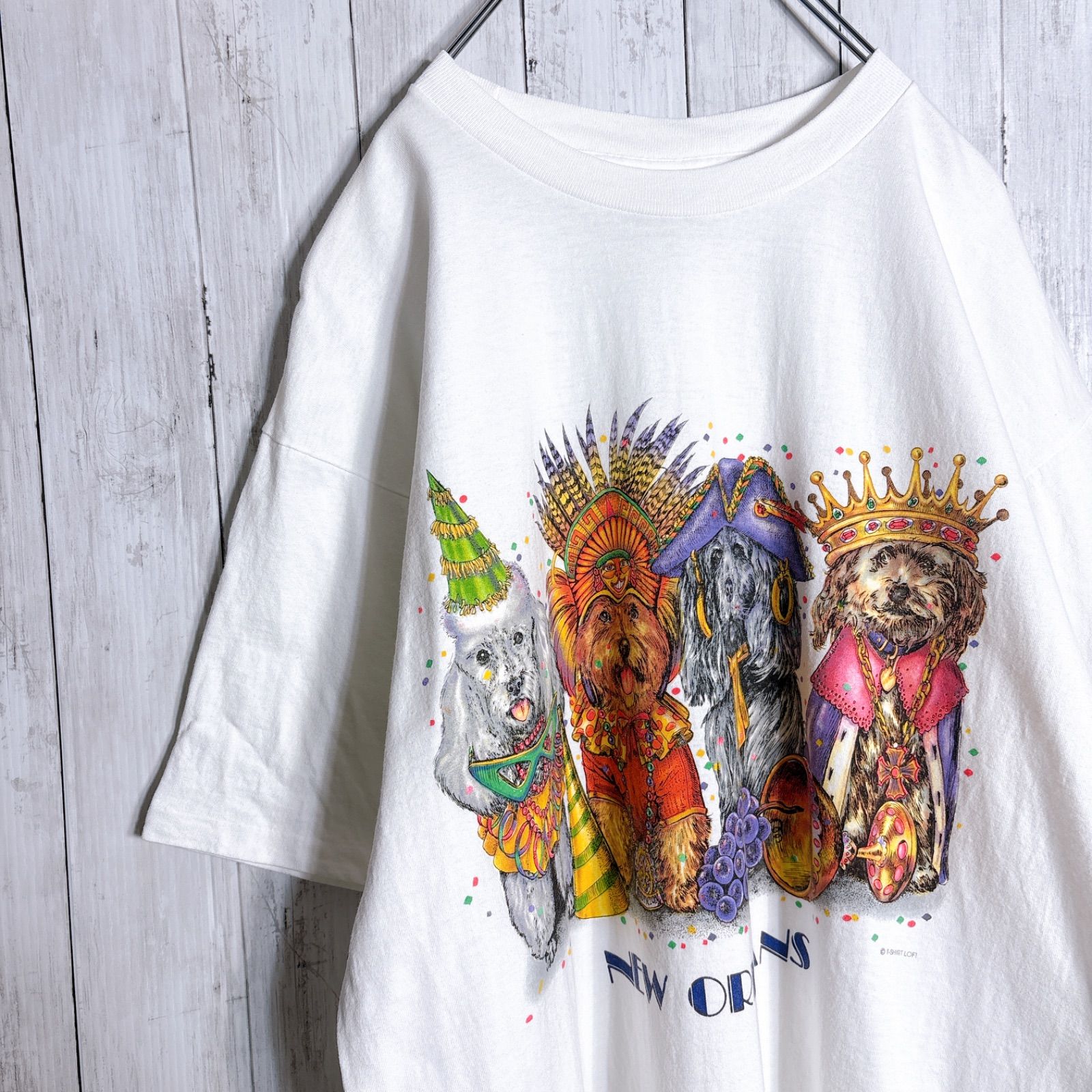 【最高モデル】90s Vintage 古着 PRINTS OF TAILS アニマル 両面プリント 半袖Tシャツ 在原みゆ紀 あいみょん ホワイト 7841