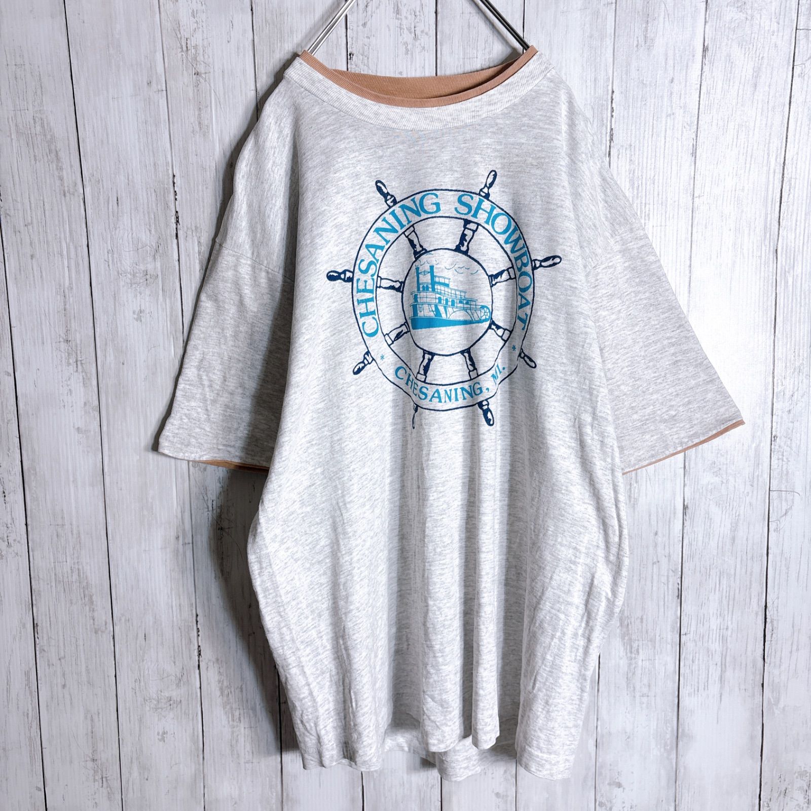入手困難】90s USA製 Vintage 古着 舵 船 グレー リンガーTシャツ 