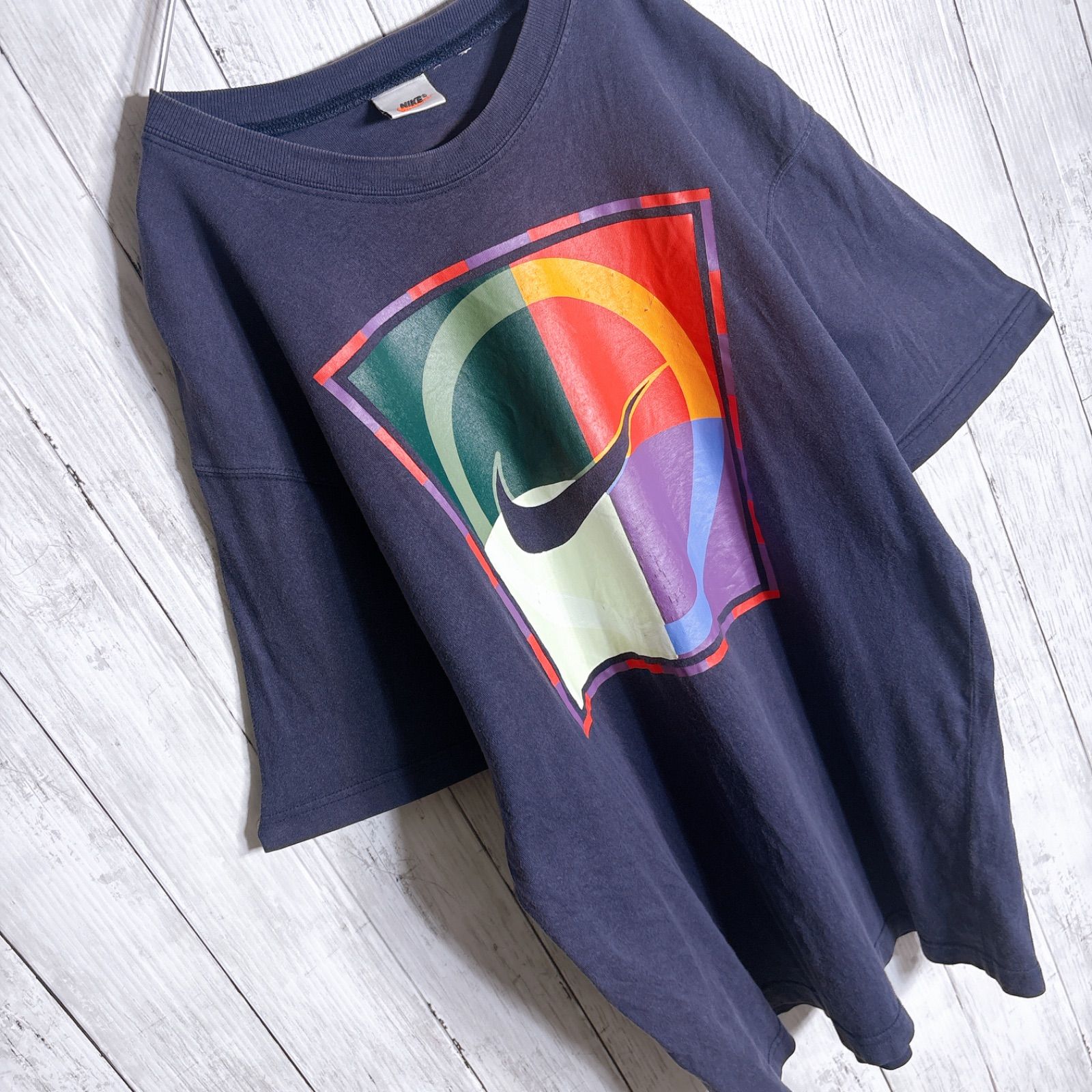 ❑NIKE (ナイキ) ヴィンテージラグビーシャツ 90s vintage 最高モデル】90s Vintage 古着 OLD NIKE ナイキ フェード ネイビー