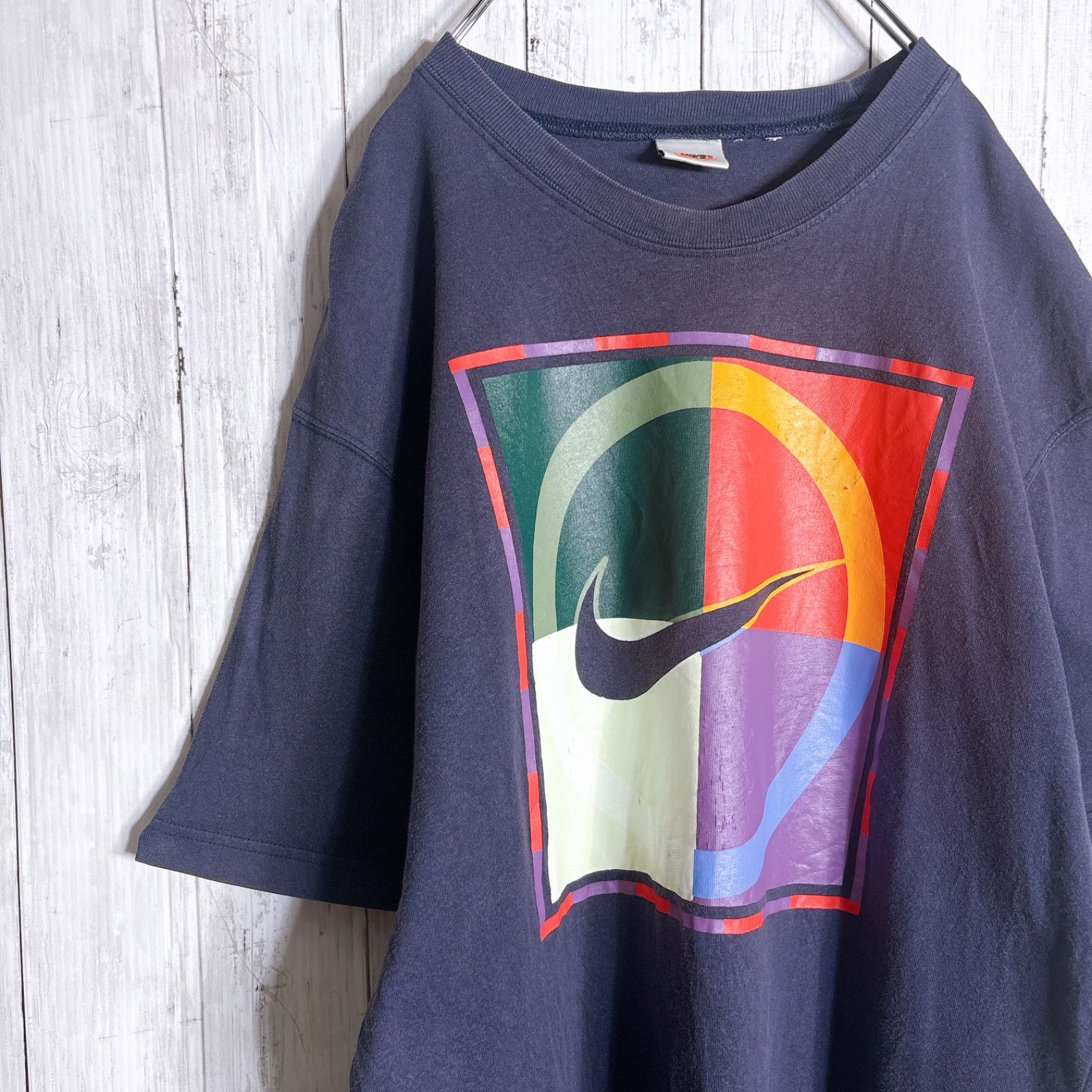 ❑NIKE (ナイキ) ヴィンテージラグビーシャツ 90s vintage 最高モデル】90s Vintage 古着 OLD NIKE ナイキ フェード ネイビー