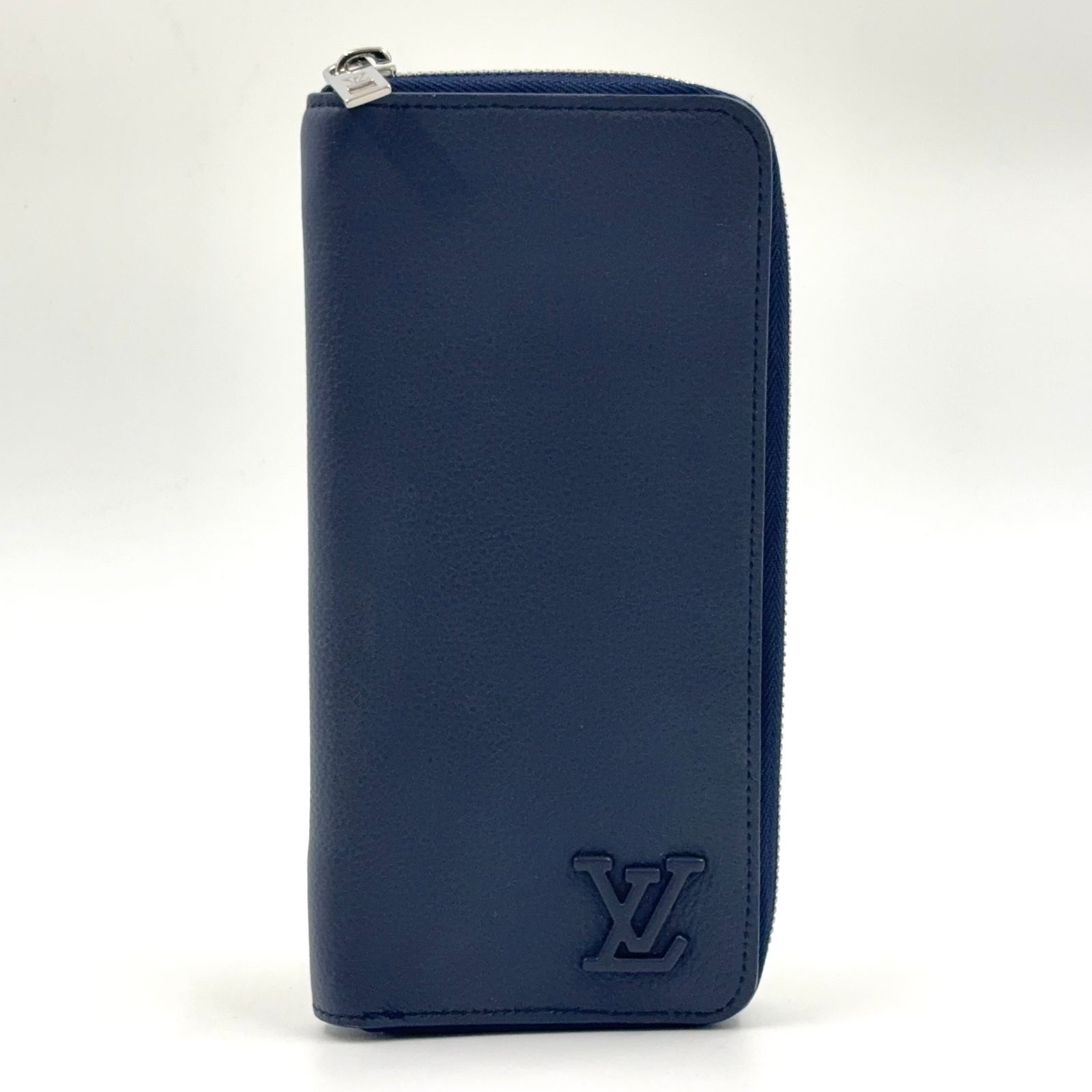 【新着】LOUIS VUITTON LVアエログラム RFID対応 レザー ネイビー 長財布 シルバー M81767