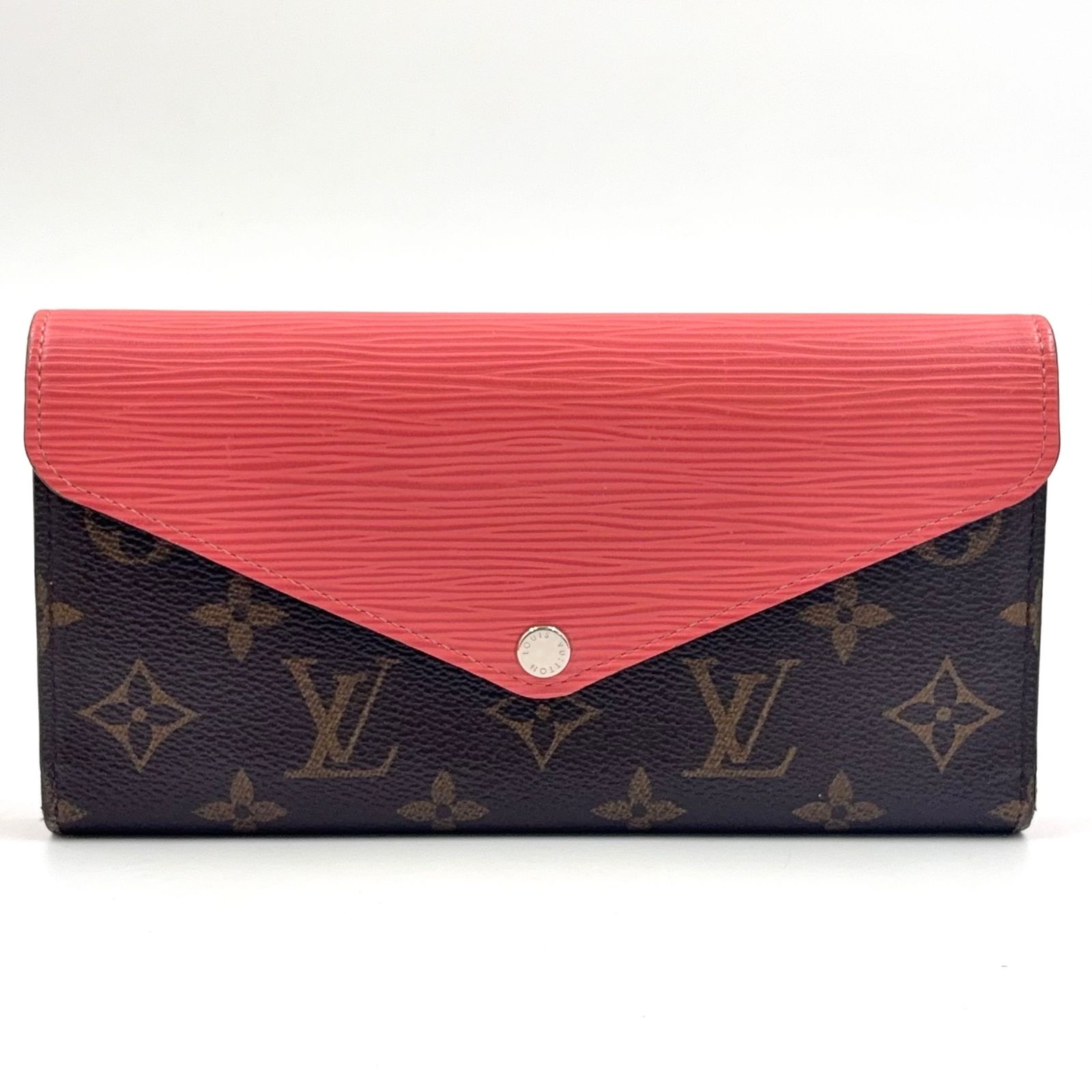【新着】LOUIS VUITTON ポルトフォイユ マリールーロン レザー×PVC ピンク×ブラウン 長財布 シルバー M60499