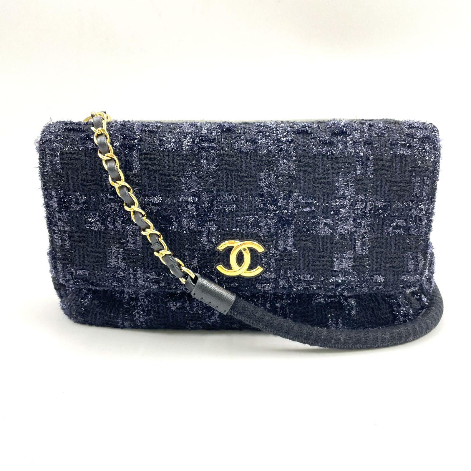 【新着】CHANEL ココマーク ツイード シリアル番号26番台 レザー×ツイード グレー×ブラック チェーンショルダーバッグ ゴールド