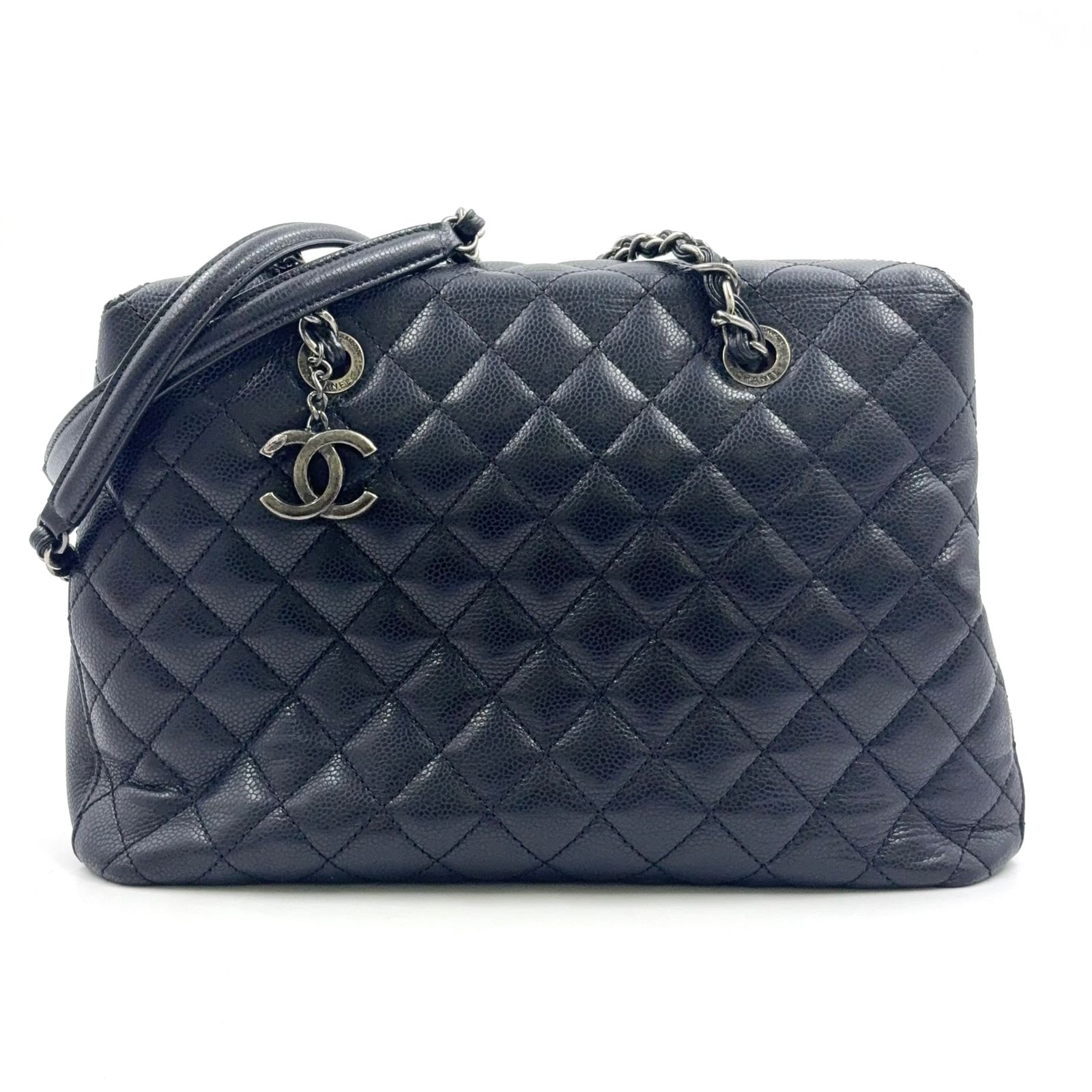 【新着】CHANEL ココマーク マトラッセ サンプル品 シリアル番号21番台 鑑定書付き キャビアスキン ブラック ショルダーバッグ シルバー
