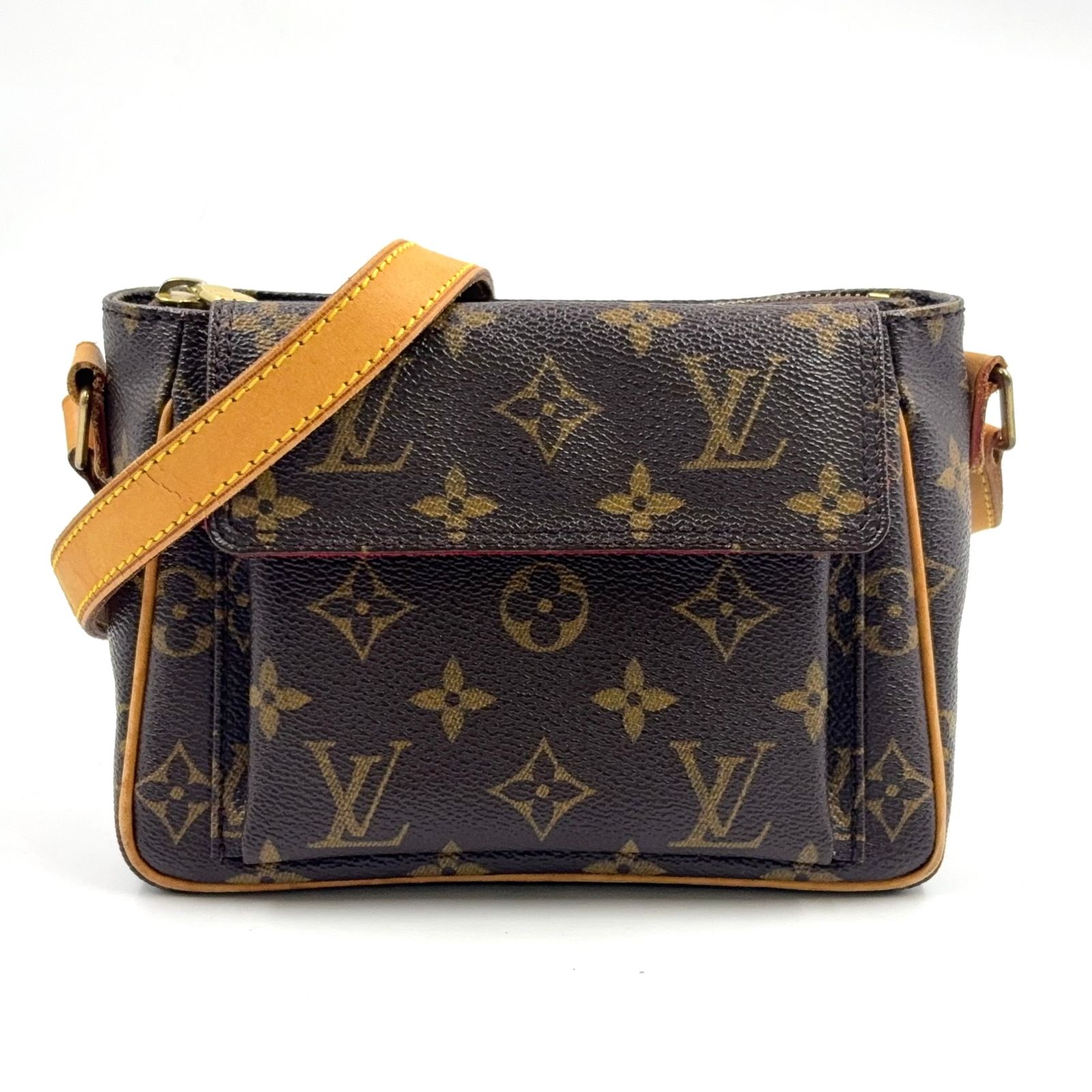【新着】LOUIS VUITTON ヴィバシテPM モノグラム モノグラム レザー×PVC ブラウン ショルダーバッグ ゴールド M51165