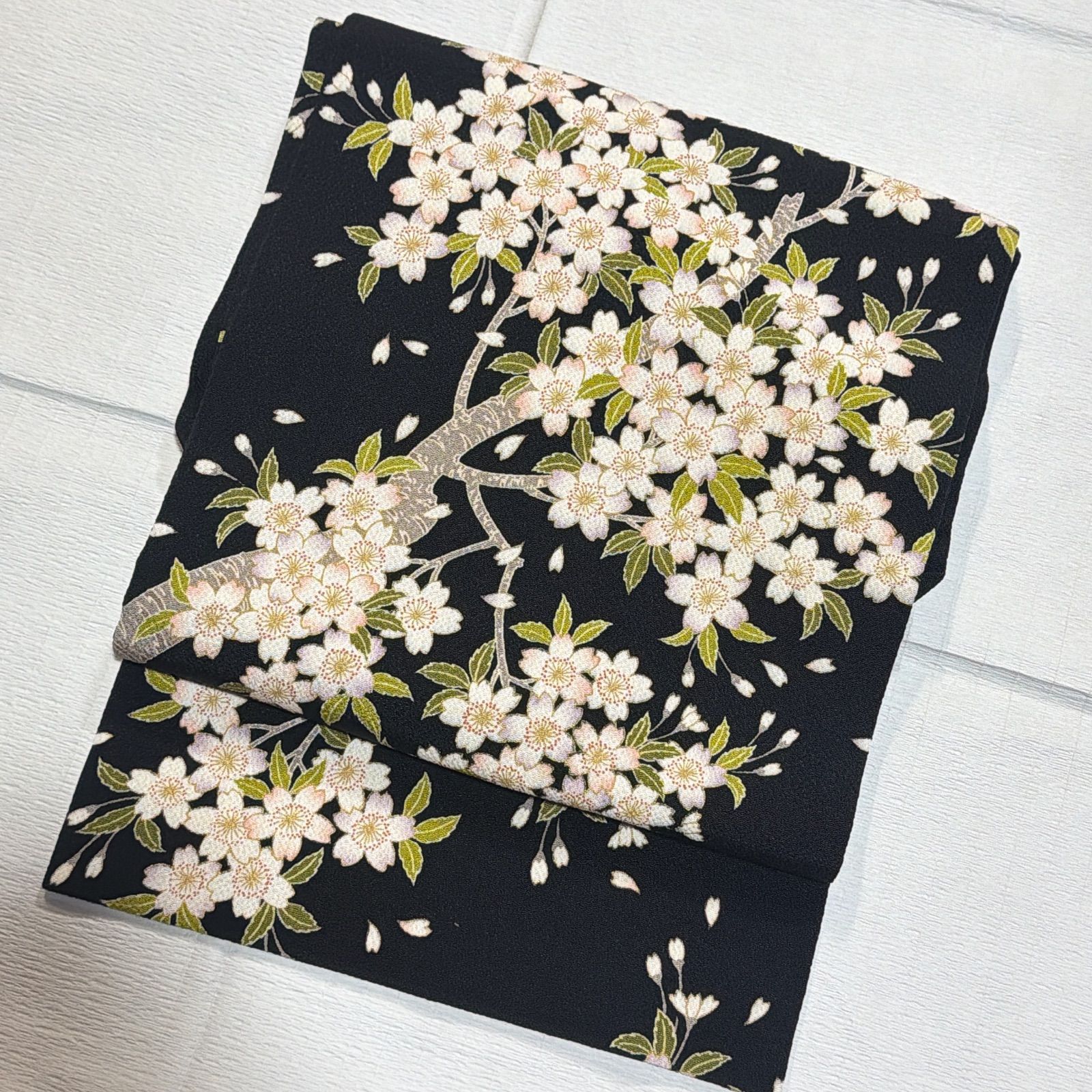名古屋帯　ちりめん　桜　正絹