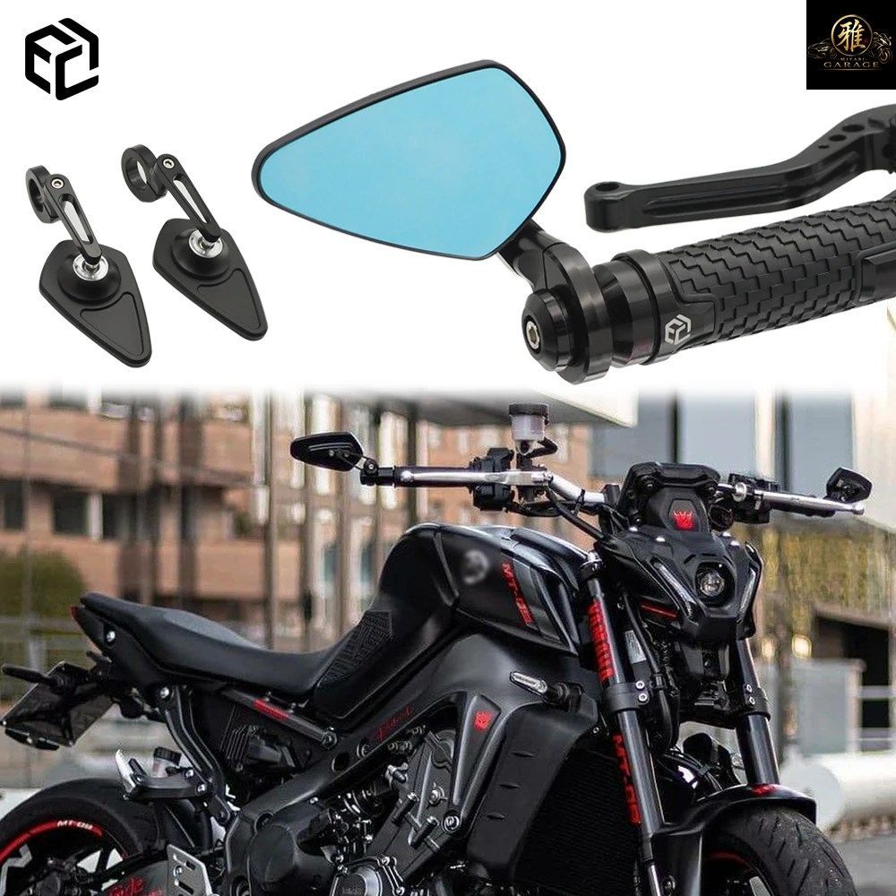 オートバイ用ハンドルバー ロンバスミラー ヤマハ MT09 MT03 R6 R7 ブルーガラス HD モト