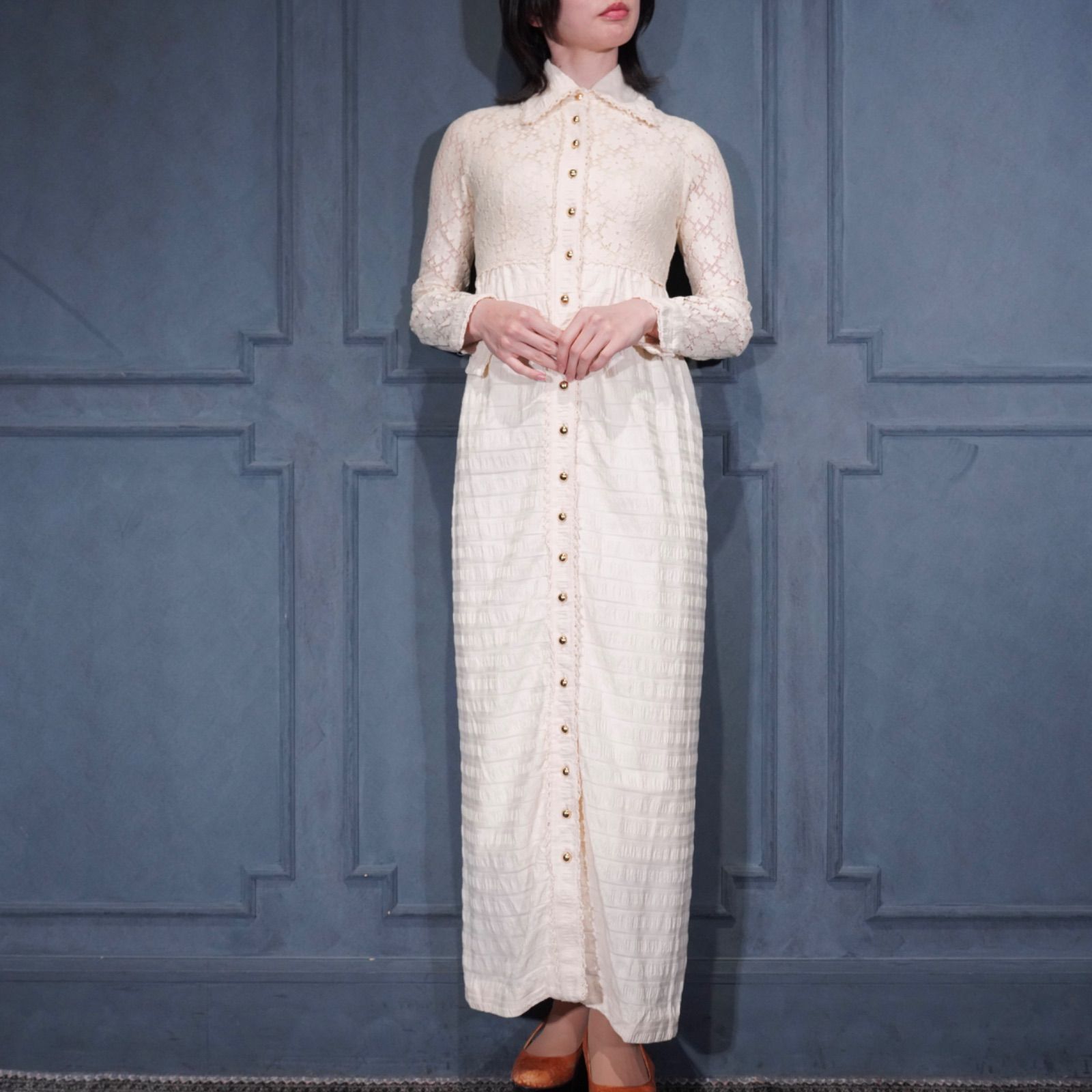 70’s USA VINTAGE LACE DESIGN DRESS ONE PIECE/70年代アメリカ古着レースデザインドレスワンピース