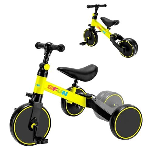 *安心の日本企業*SFUN 三輪車 子供用 3 in1 自転車 ペタルなし三輪車 ベビーウォーカー 1-5歳子供用 高さ調整可能 (イエロー)″mn 63b70749