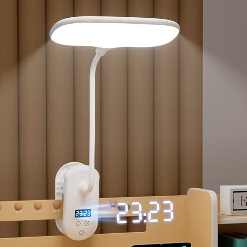 【新品】クリップライト 充電式 デスクライト LEDアイプロテクション 時間表示とタイマー機能付き 無段階調光 3段階色温度切替 360°回転 タッチセンサー 滑り止めクリップ 勉強部屋 読書 寝室 ベッドサイドテーブルに最適です b0a706fd