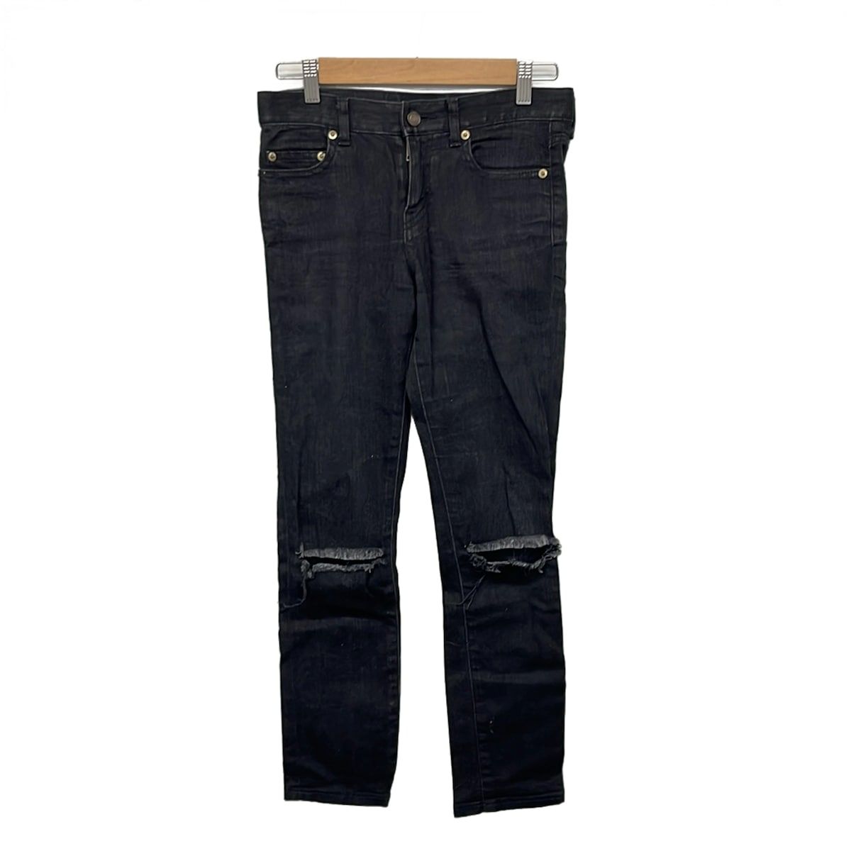 SAINT LAURENT PARIS(サンローランパリ) ジーンズ サイズ24 レディース美品 - 398184 黒 フルレングス/ダメージ加工
