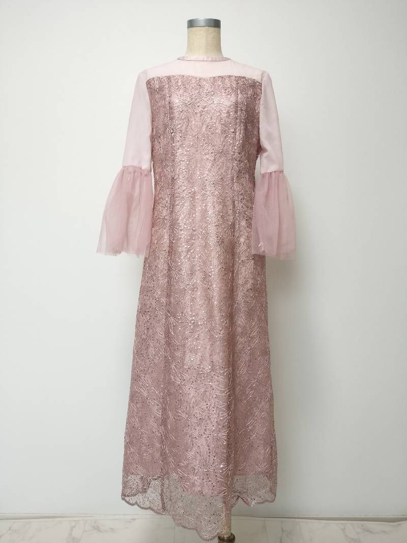 美品　EMOTIONALL DRESSES　東京ソワール　チュール　スパンコール　ロングドレス　40　ピンク
