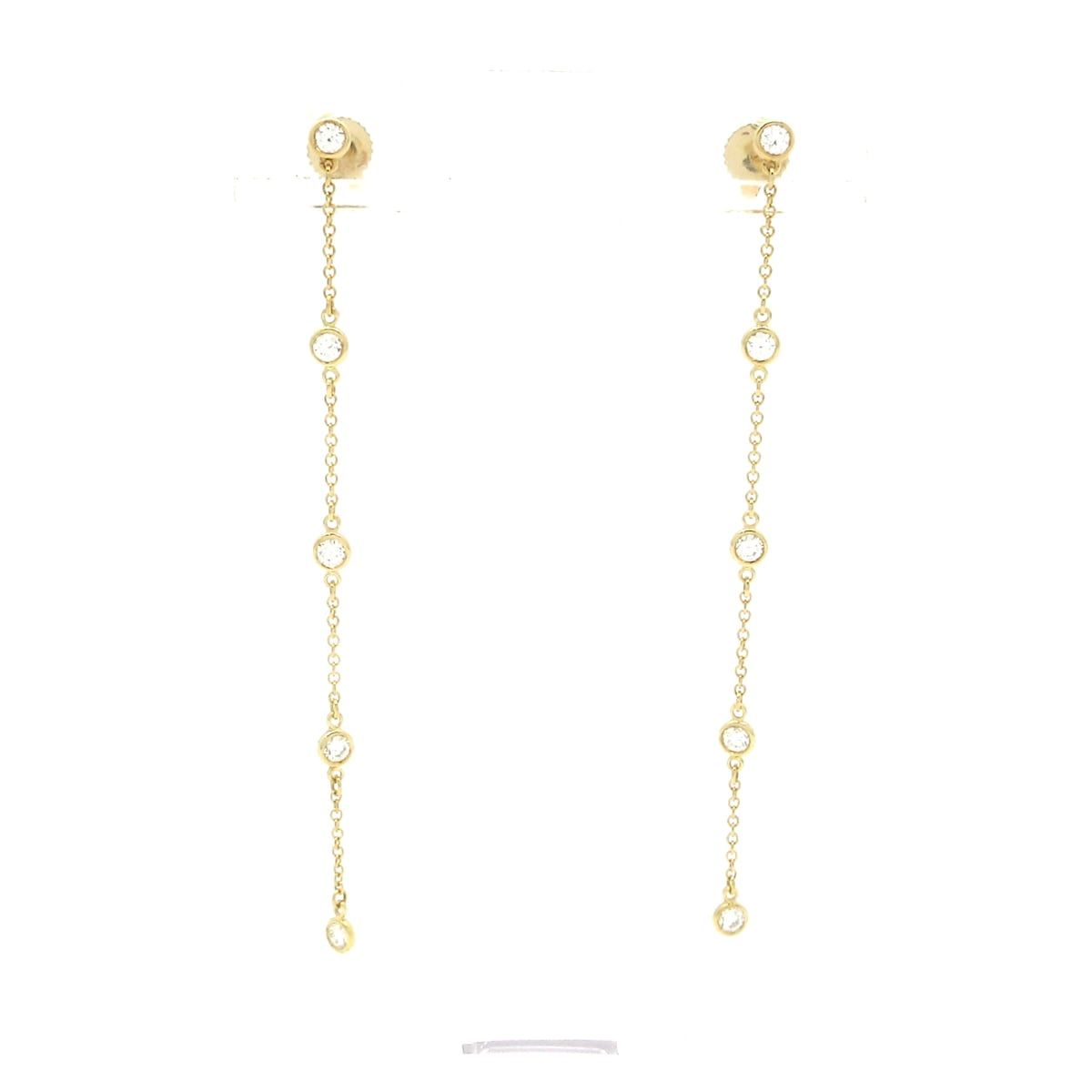 TIFFANY&Co.(ティファニー) ピアス美品 バイザヤード ドロップピアス K18YG×ダイヤモンド 総10Pダイヤ(片側5Pダイヤ)