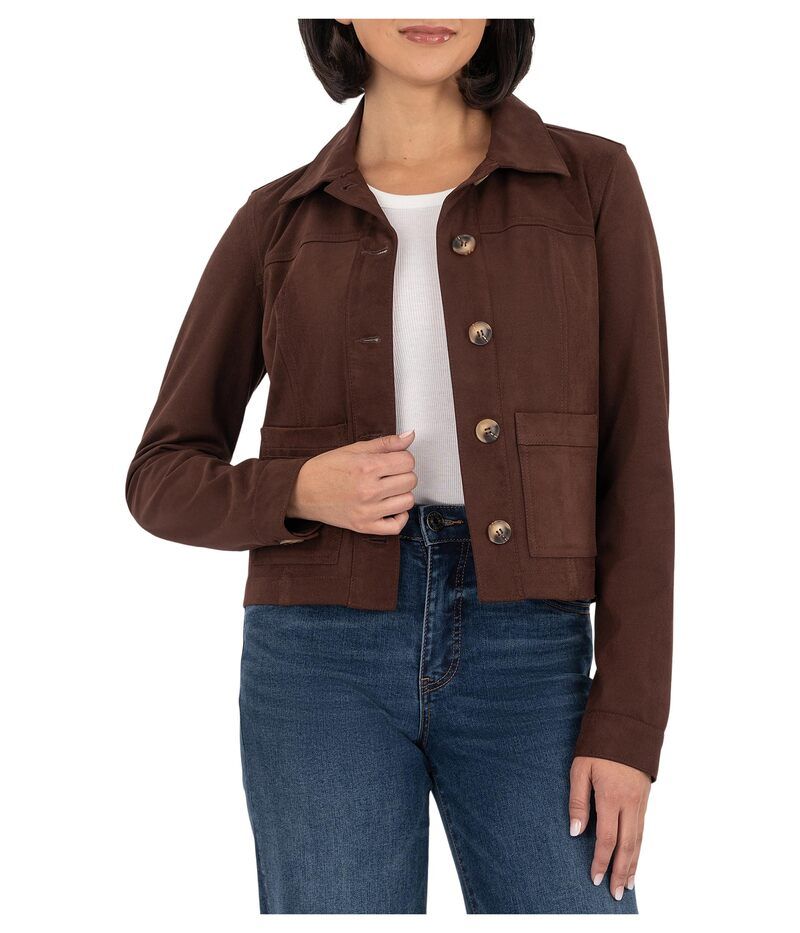カットフロムザクロス レディース アウター コート ジャケット KUT from the Kloth Matilda Crop Trucker Jacket w Patch Pockets Chocolate チョコレート
