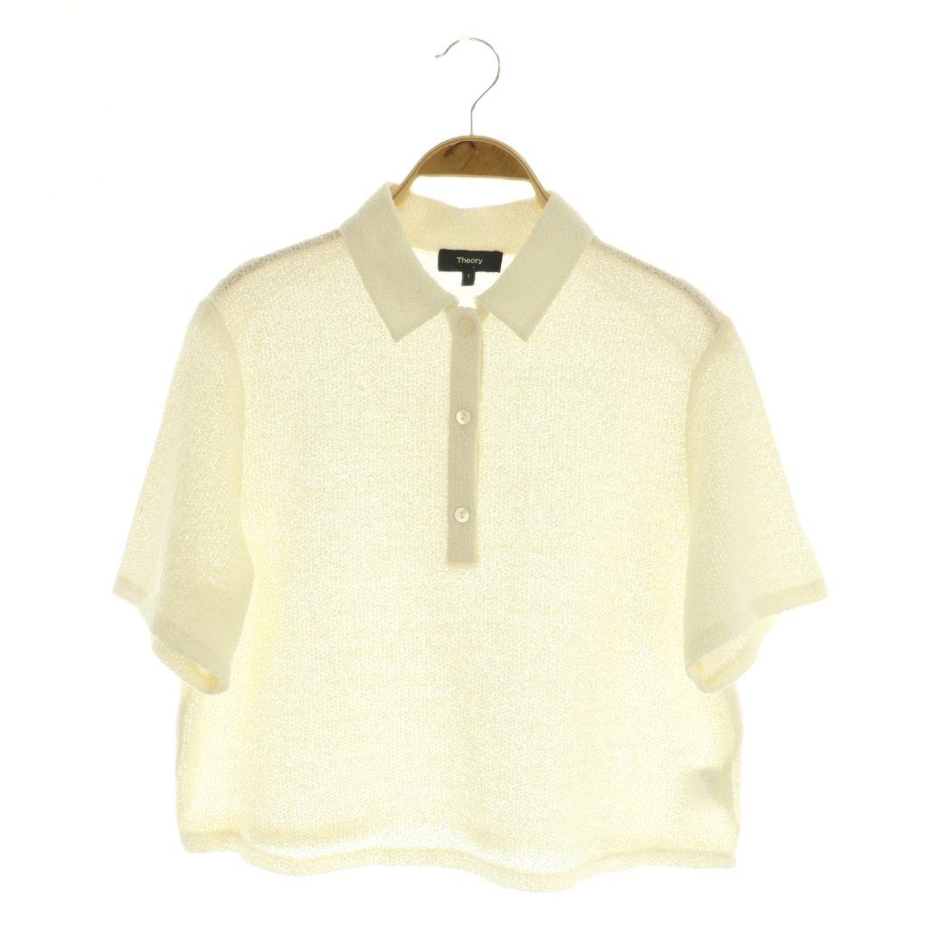 【ほぼ新品】Theory ニットポロ 半袖 ホワイト S セオリー Theory TWEED TERRY CROPPED POLO ニットポロシャツ 半袖 S